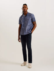 Men TERRONI - Short Sleeve Floral Chambray Cotton Shirt - Ted Baker