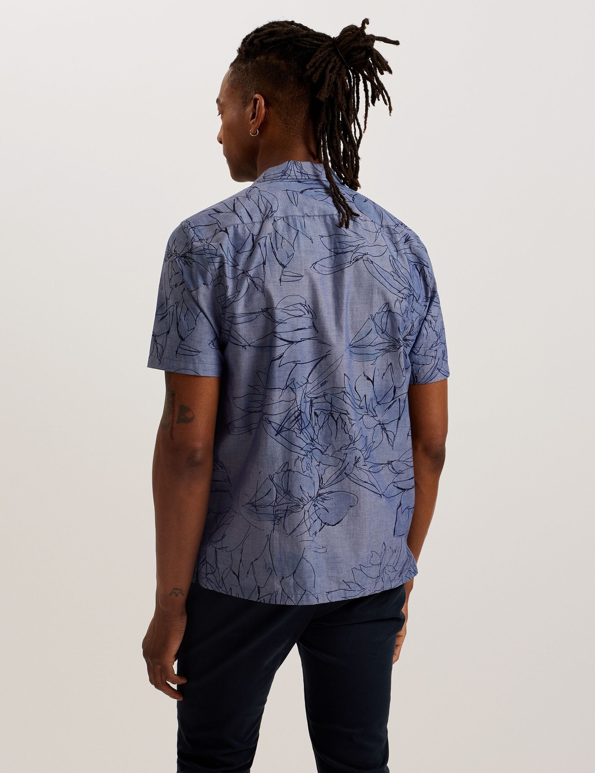 Men TERRONI - Short Sleeve Floral Chambray Cotton Shirt - Ted Baker