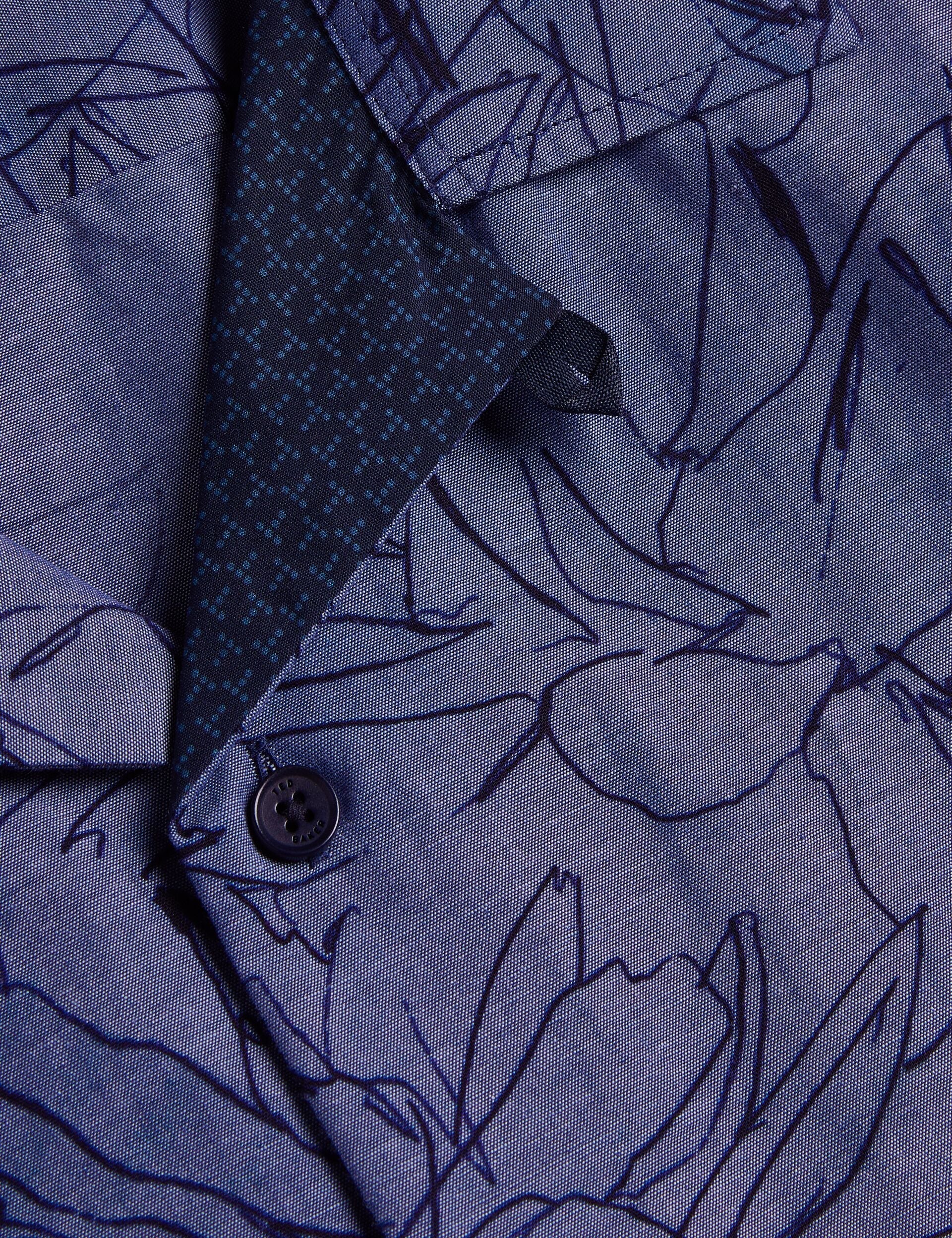 Men TERRONI - Short Sleeve Floral Chambray Cotton Shirt - Ted Baker