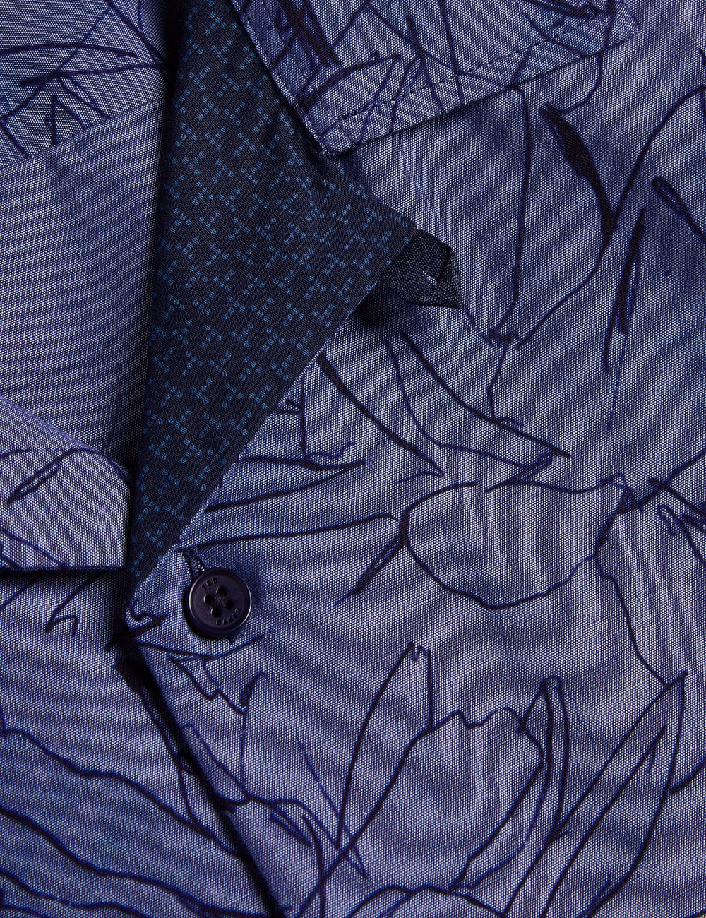 Men TERRONI - Short Sleeve Floral Chambray Cotton Shirt - Ted Baker