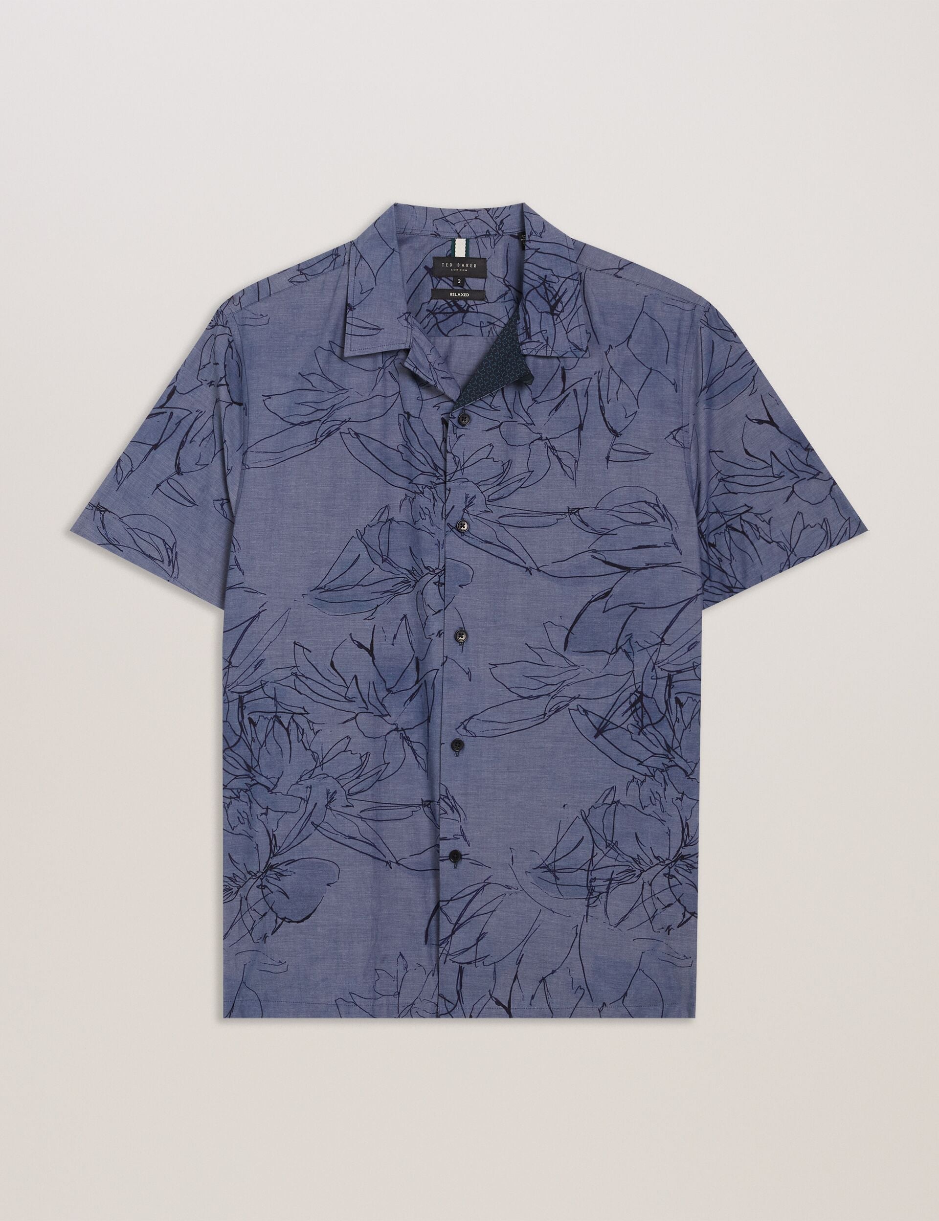 Men TERRONI - Short Sleeve Floral Chambray Cotton Shirt - Ted Baker