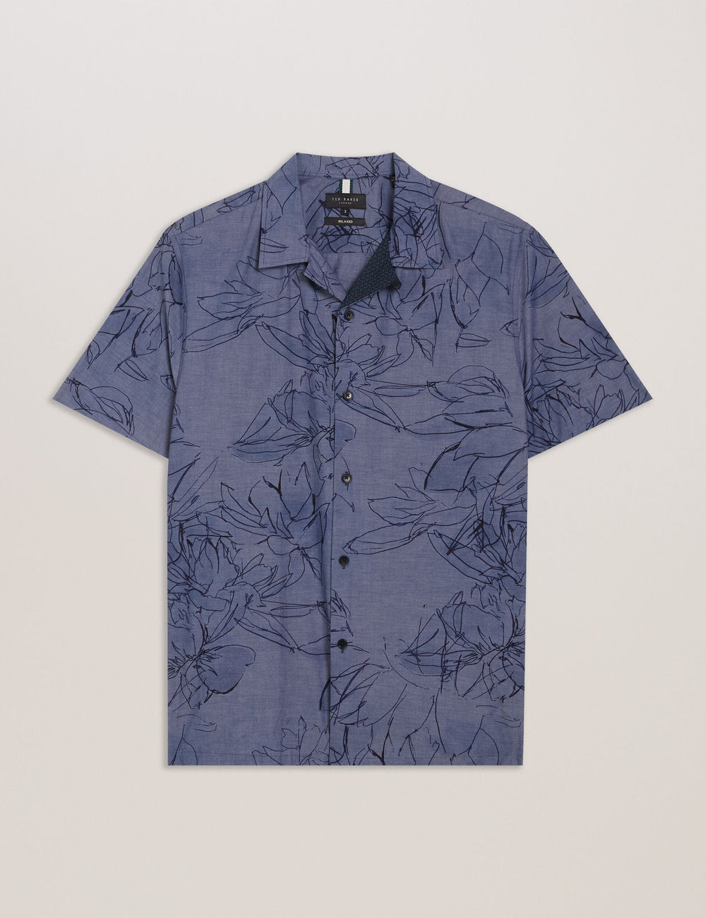 Men TERRONI - Short Sleeve Floral Chambray Cotton Shirt - Ted Baker