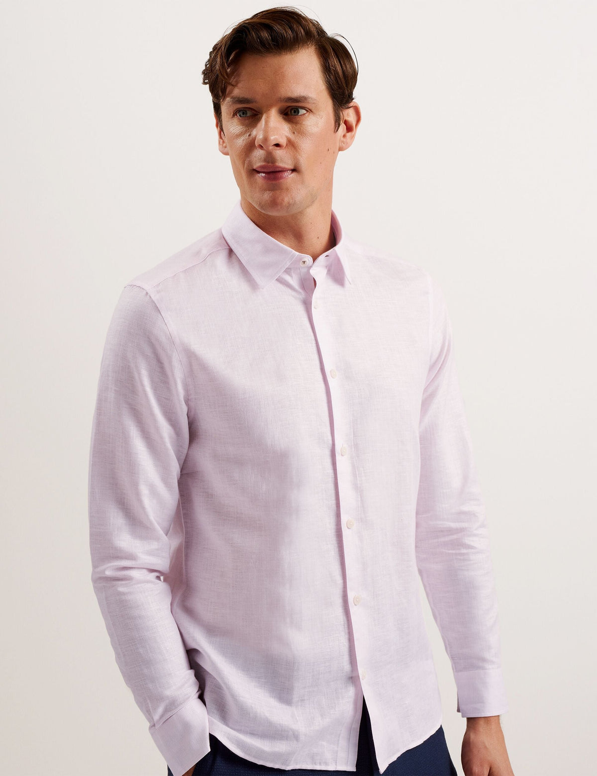 Men ROMEOS - Regular Fit Cotton Linen Long Sleeve Shirt - Ted Baker
