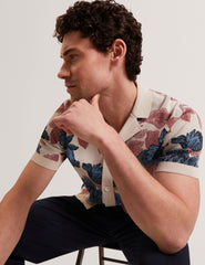 Men ASHQARA Shaded Floral Knit Button-Through Polo Shirt - Ted Baker