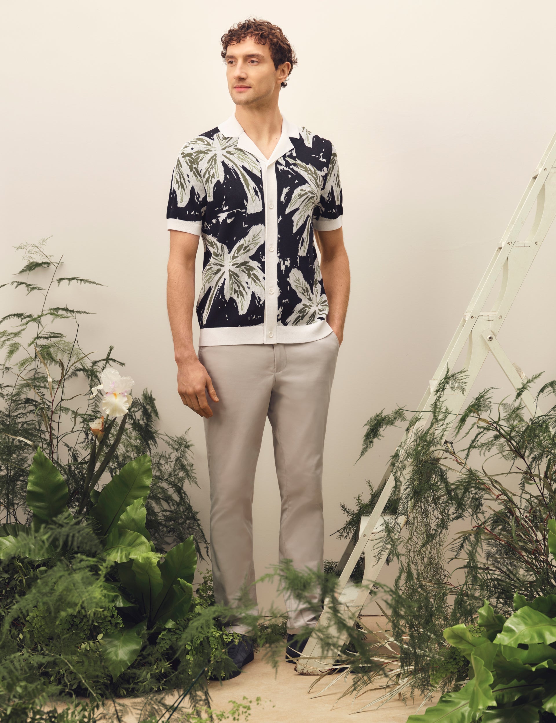 Men KYES - Short Sleeve Knitted Leaf Shirt - Ted Baker