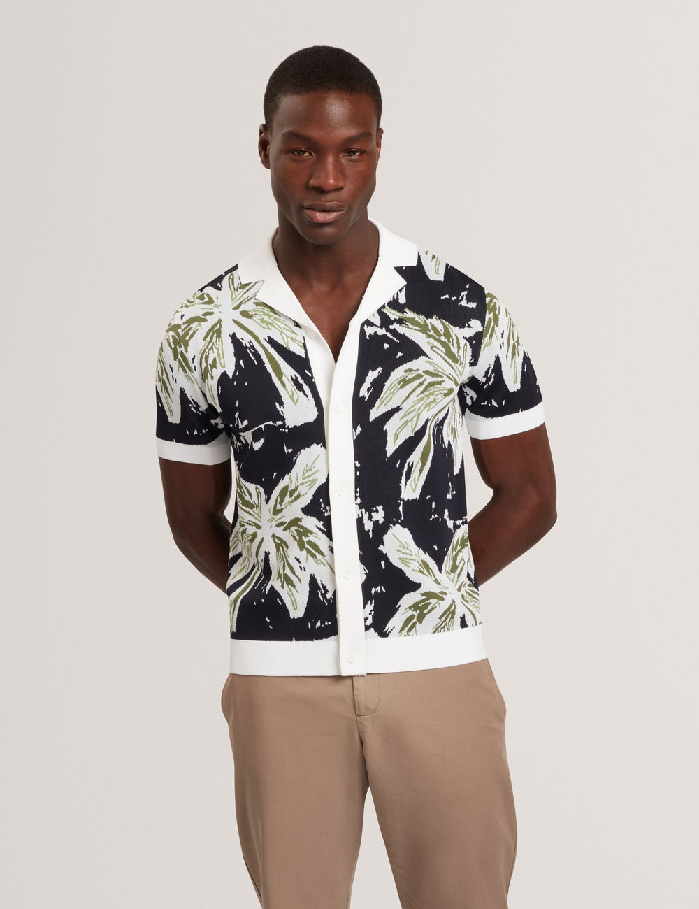 Men KYES - Short Sleeve Knitted Leaf Shirt - Ted Baker