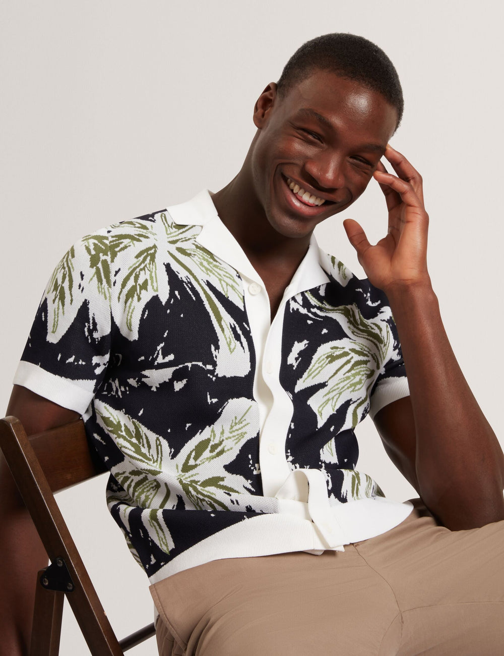 Men KYES - Short Sleeve Knitted Leaf Shirt - Ted Baker