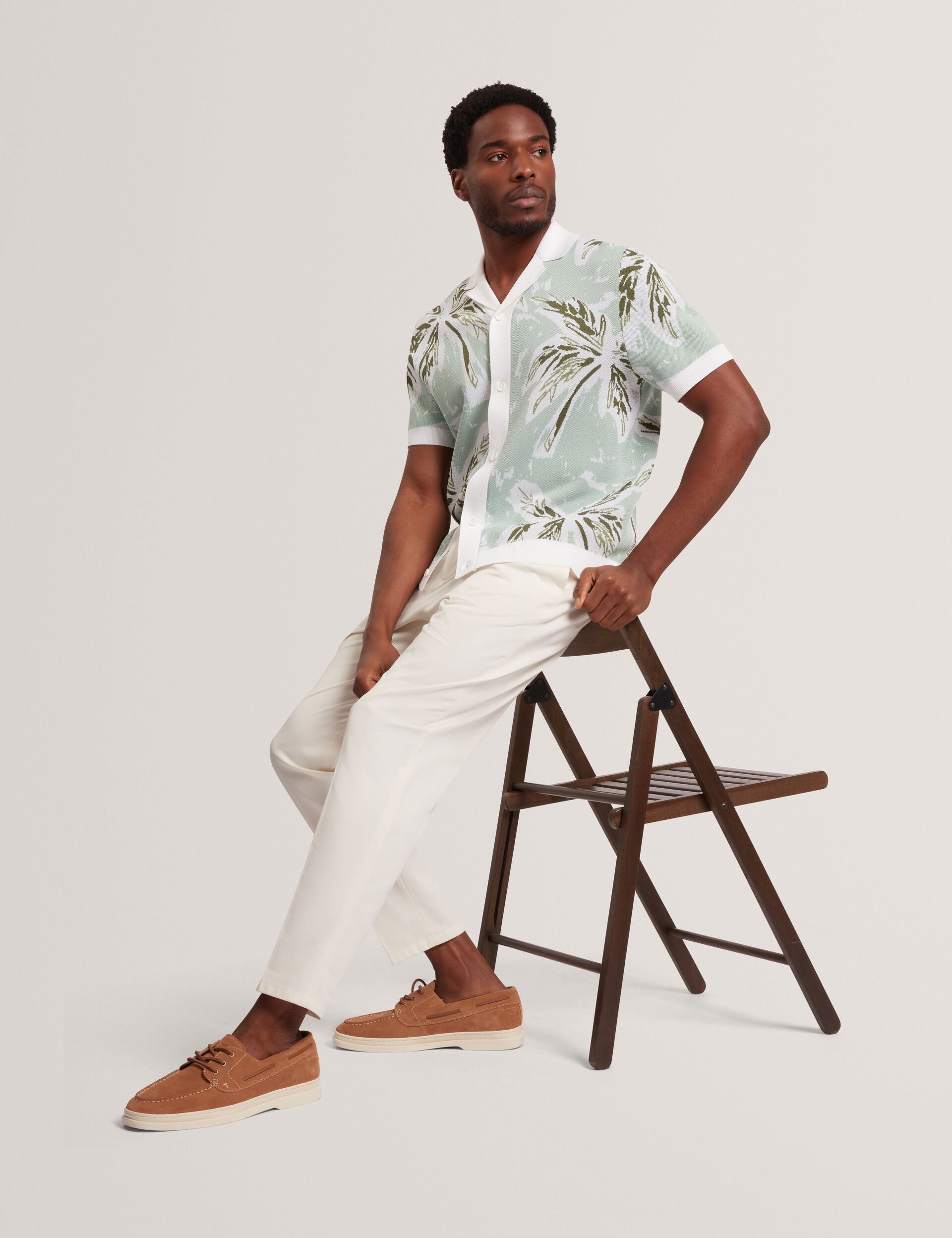 Men KYES - Leaf Print Knitted Short Sleeve Shirt - Ted Baker