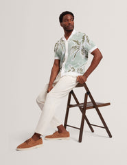 Men KYES - Leaf Print Knitted Short Sleeve Shirt - Ted Baker