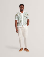 Men KYES - Leaf Print Knitted Short Sleeve Shirt - Ted Baker