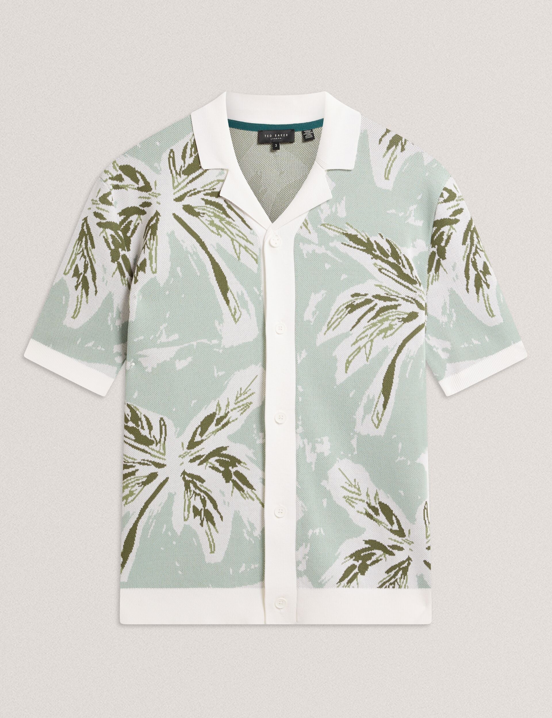 Men KYES - Leaf Print Knitted Short Sleeve Shirt - Ted Baker
