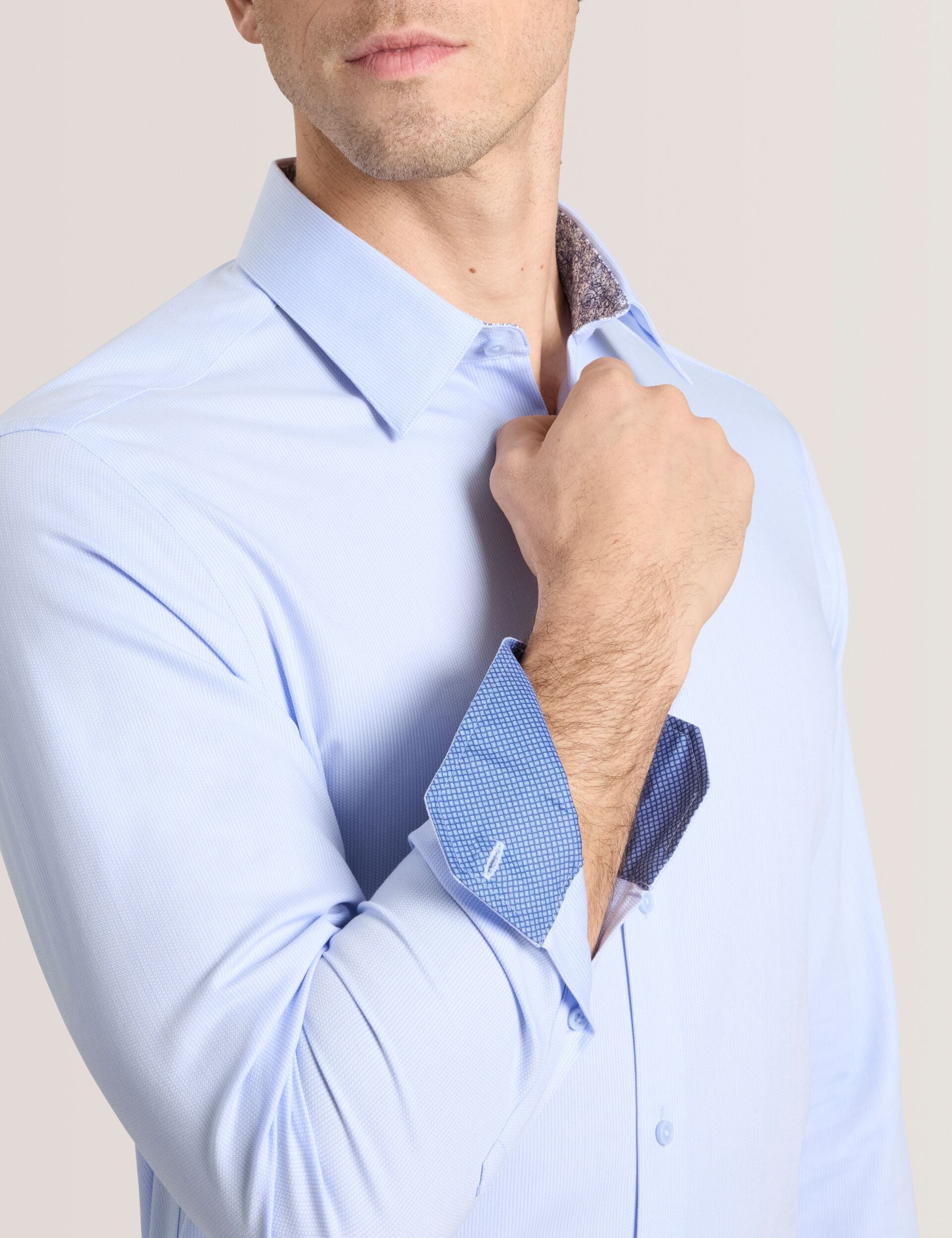Men GENEVA Textured Stretch Cotton Slim Fit Shirt - Ted Baker