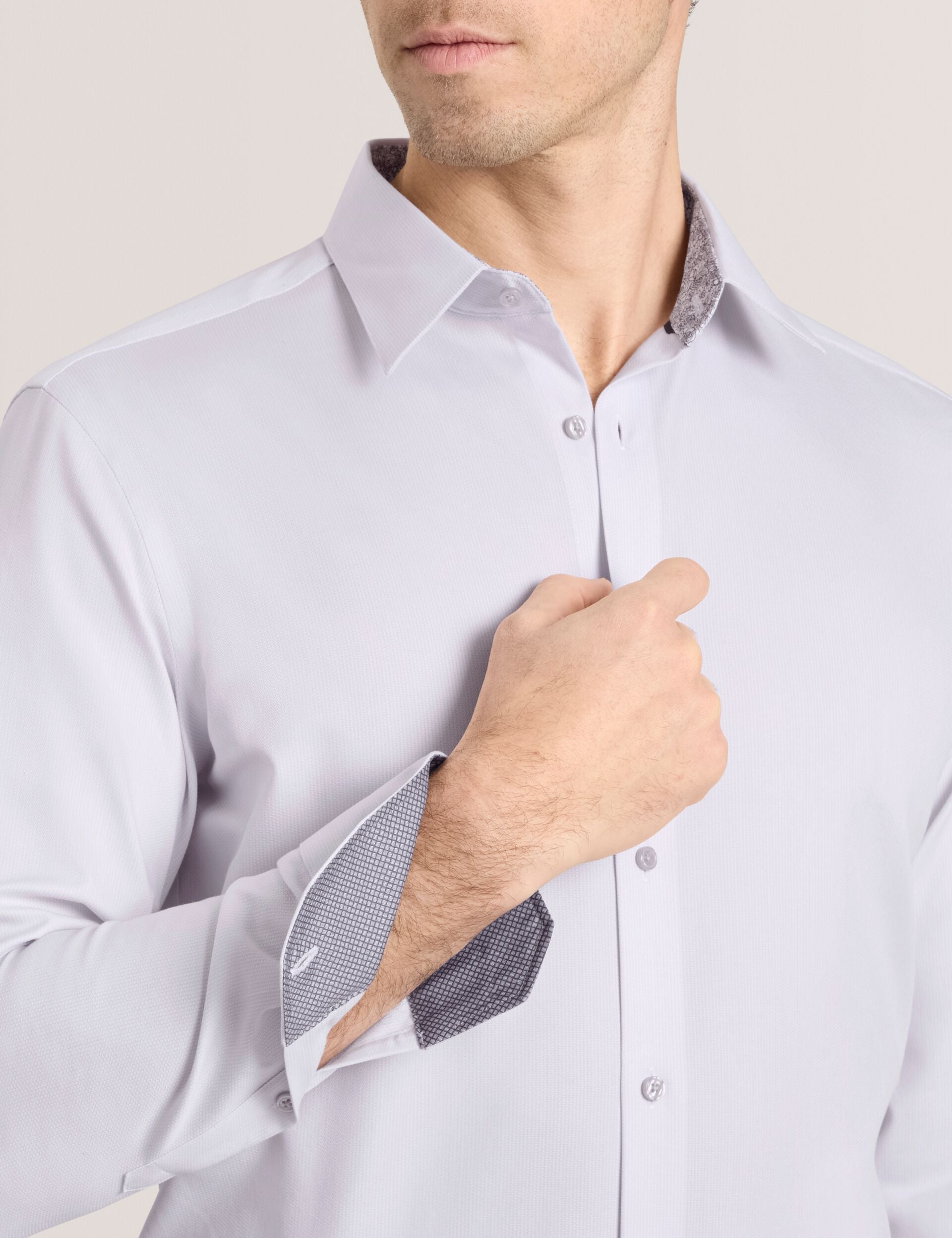 Men GENEVA Textured Stretch Cotton Slim Fit Shirt - Ted Baker