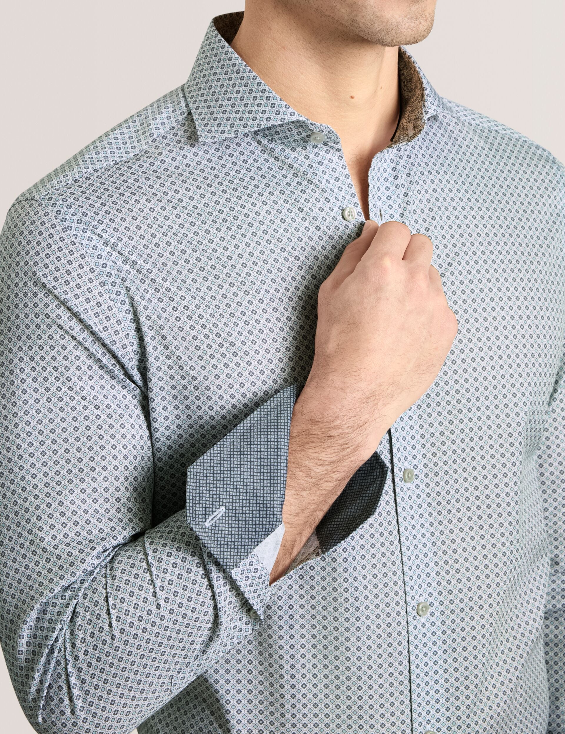 Men NANTUCKET Geo Print Stretch Cotton Slim Fit Shirt - Ted Baker