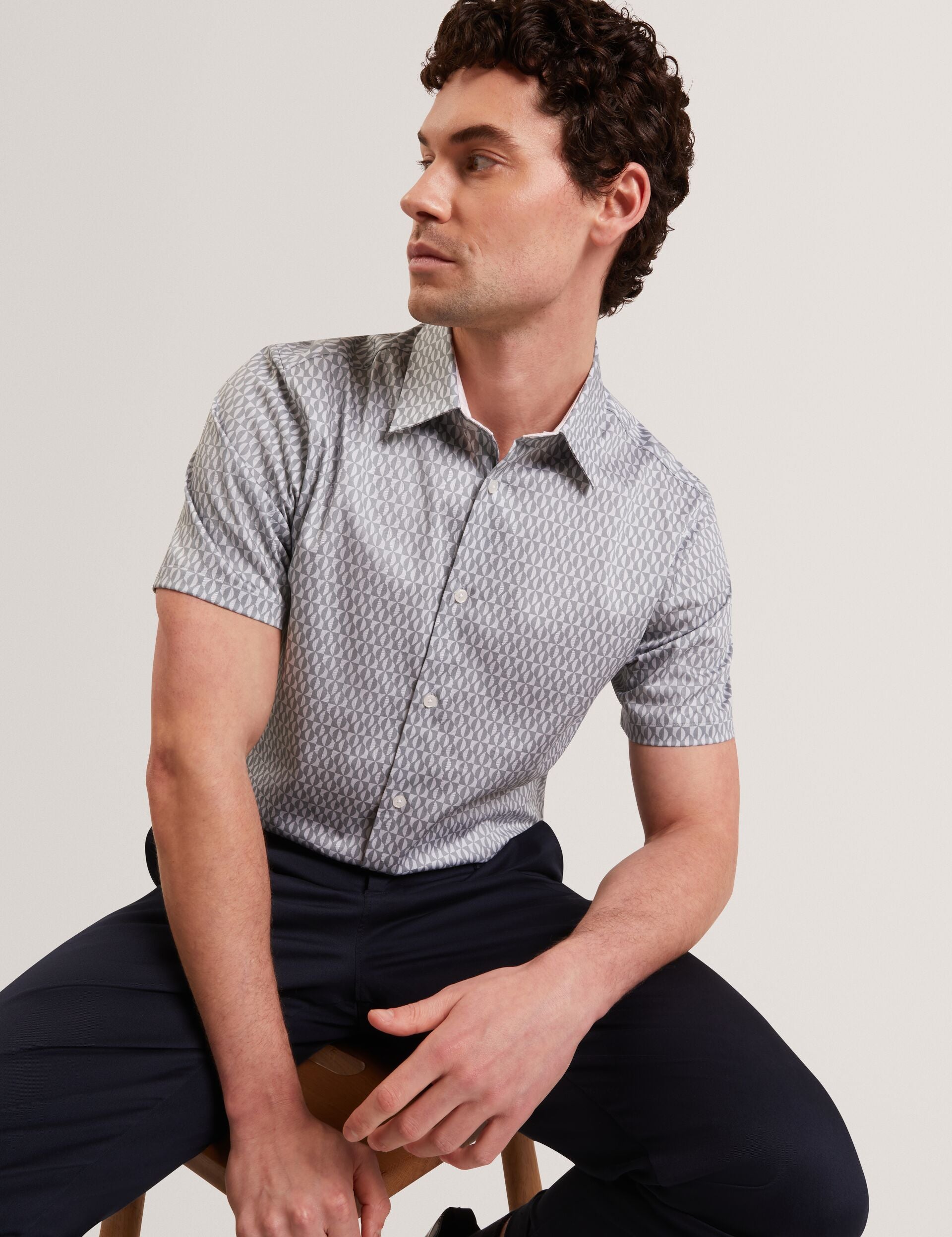 Men CAMBAY Geometric Leaf Print Short Sleeve Shirt - Ted Baker