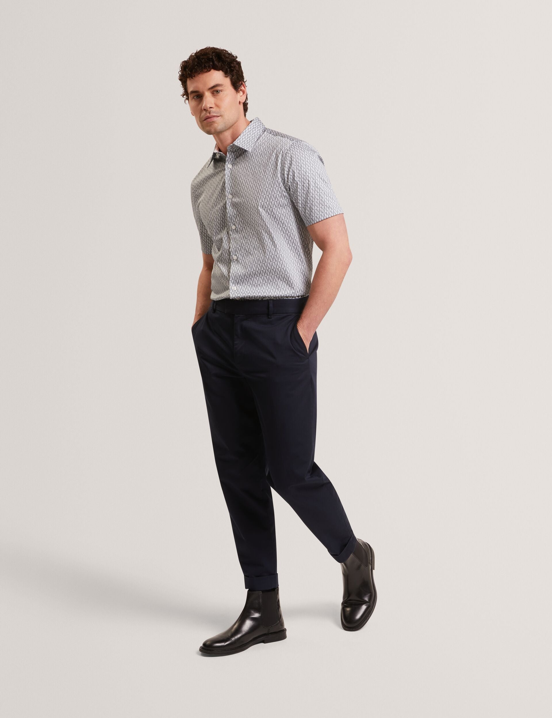 Men CAMBAY Geometric Leaf Print Short Sleeve Shirt - Ted Baker