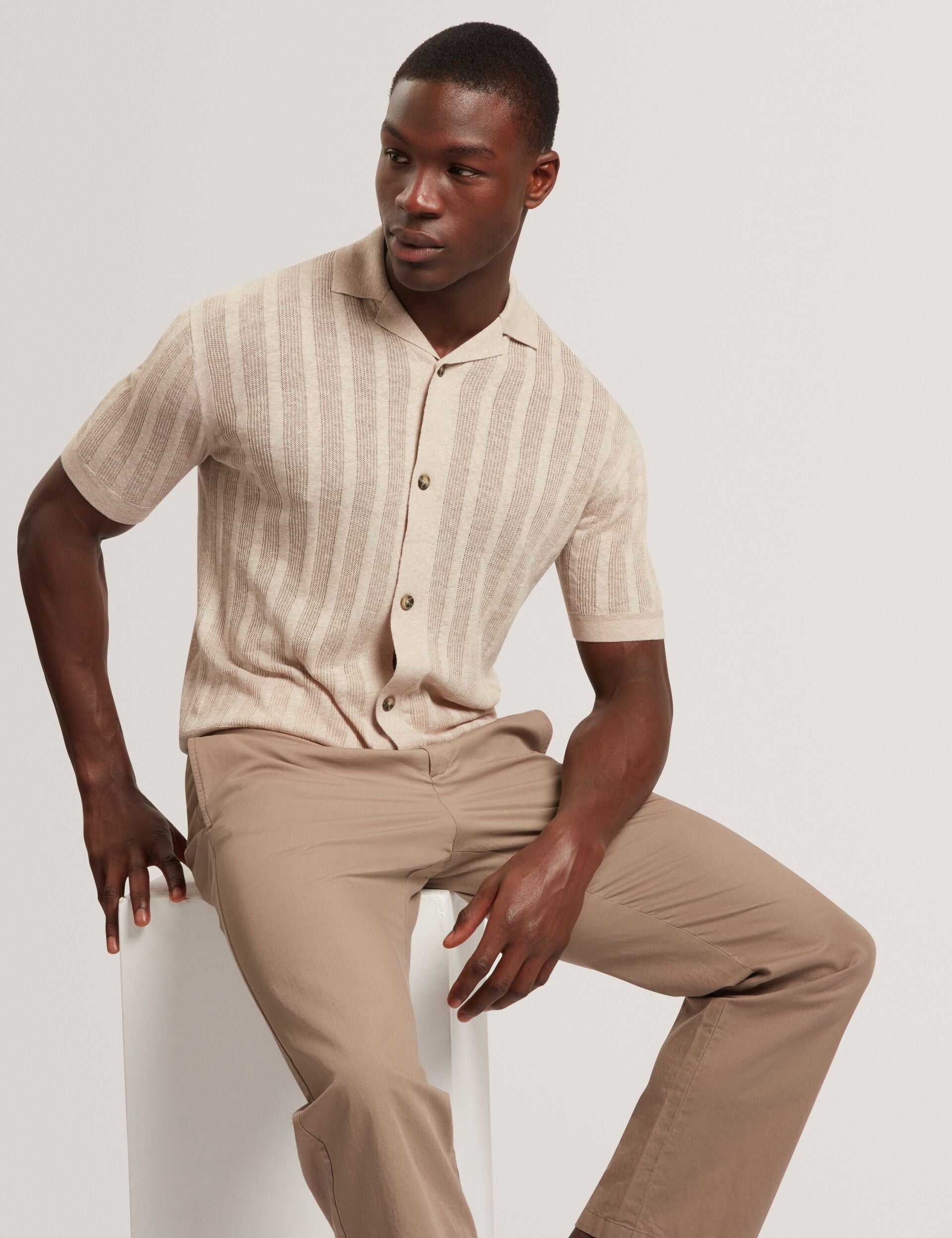 Men EDIO Stitched Stripe Knit Button-Through Polo - Ted Baker