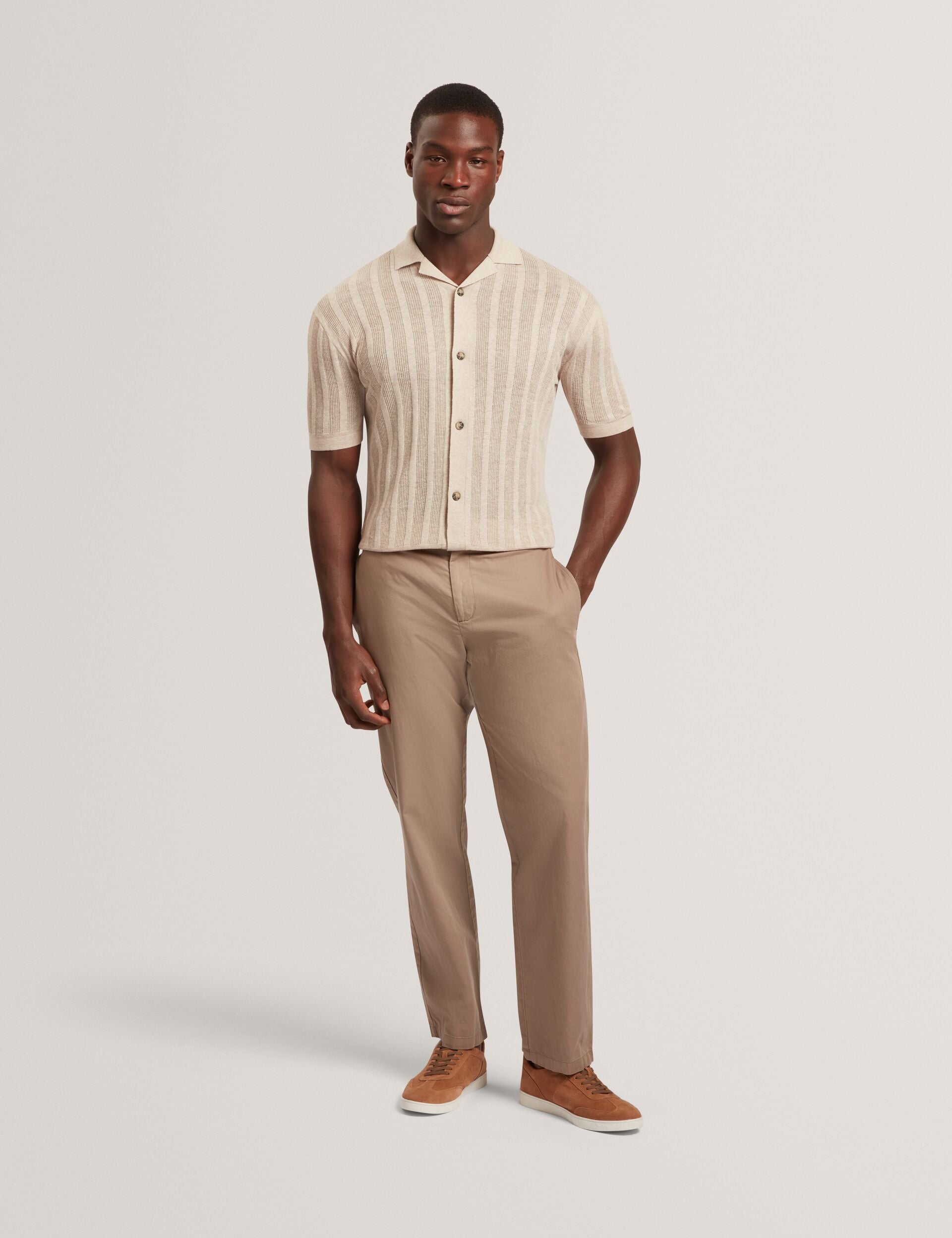 Men EDIO Stitched Stripe Knit Button-Through Polo - Ted Baker