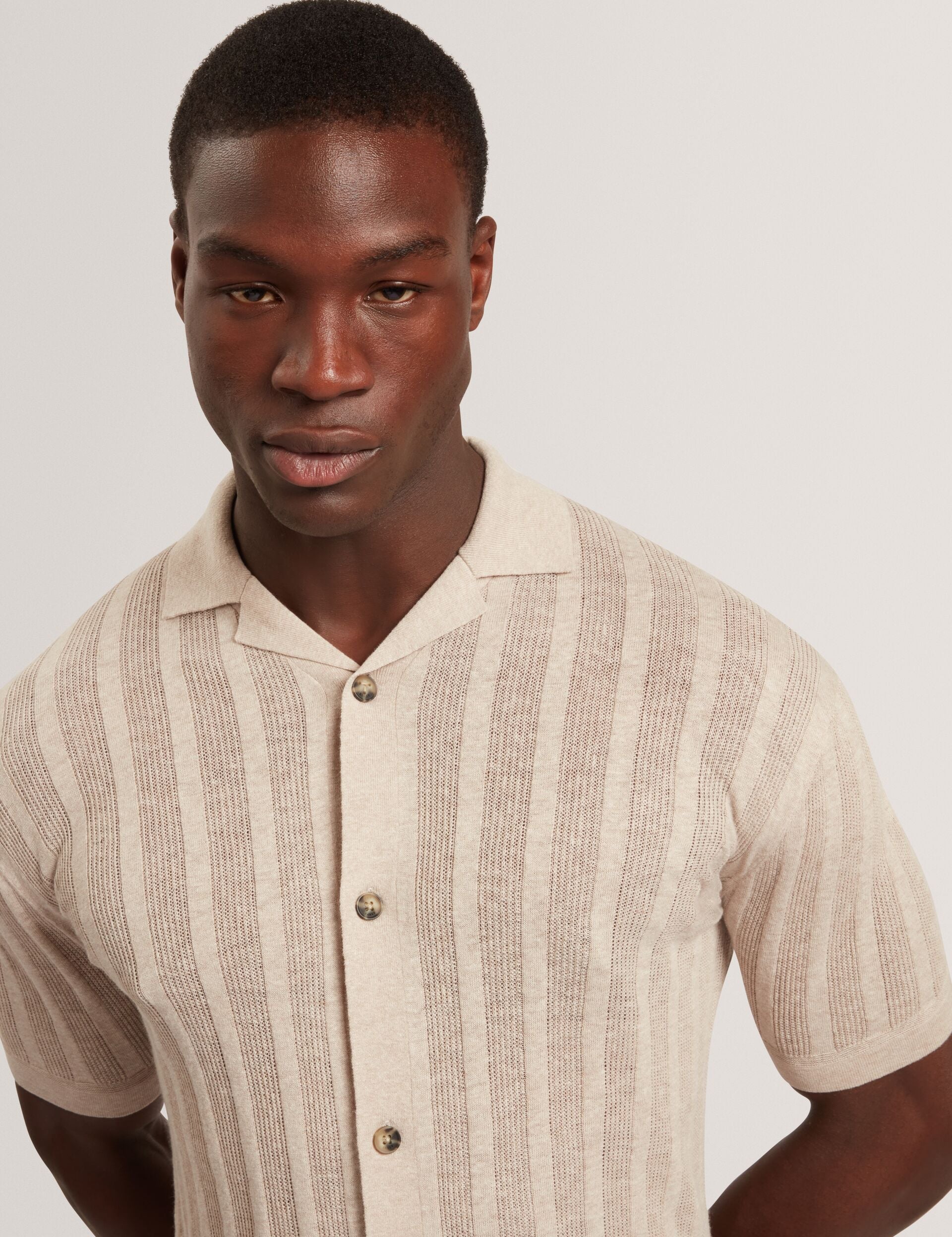 Men EDIO Stitched Stripe Knit Button-Through Polo - Ted Baker