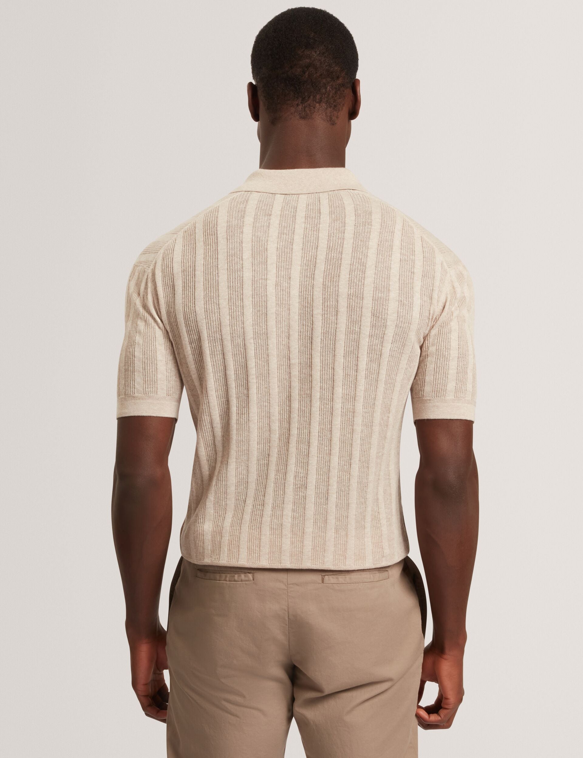Men EDIO Stitched Stripe Knit Button-Through Polo - Ted Baker