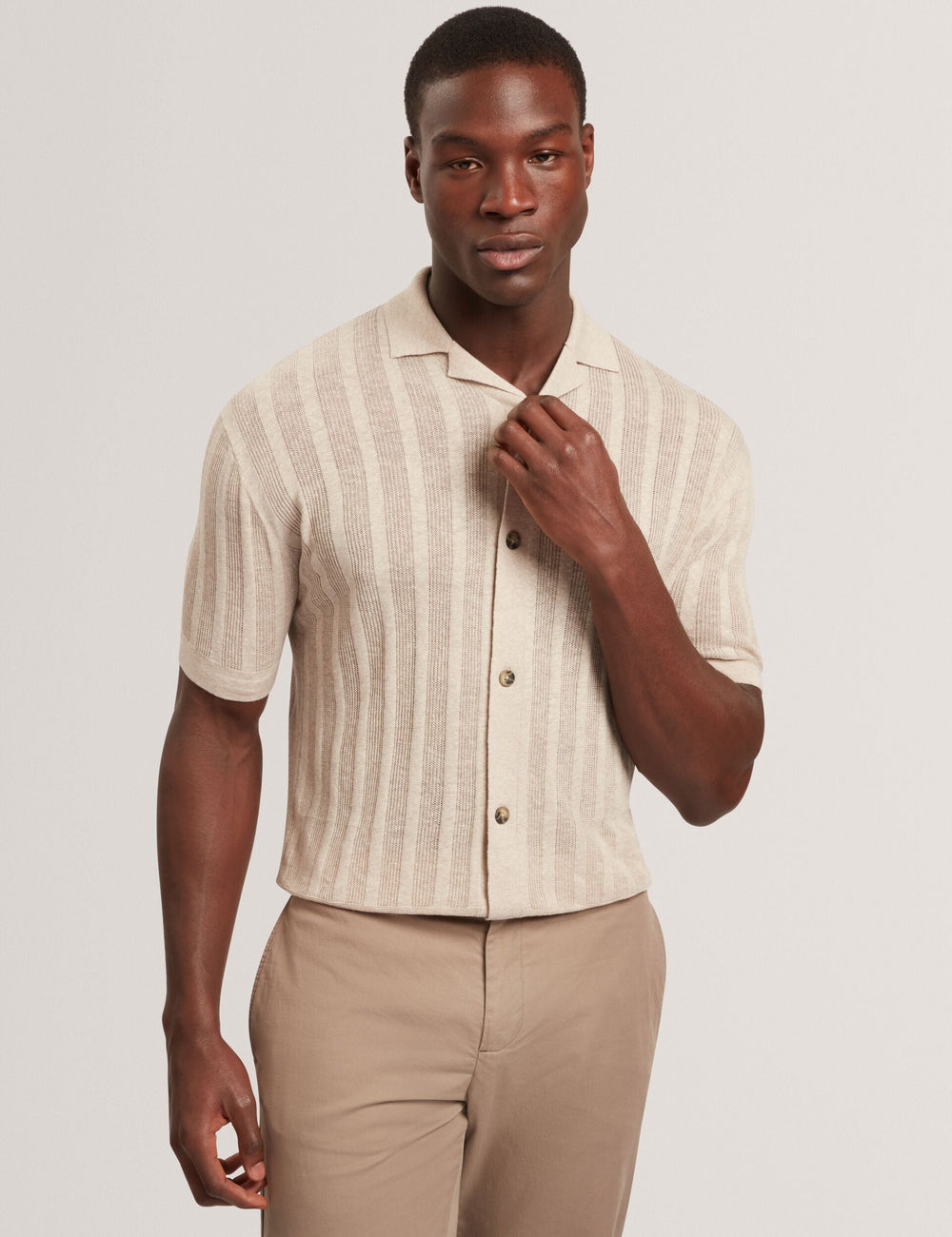 Men EDIO Stitched Stripe Knit Button-Through Polo - Ted Baker