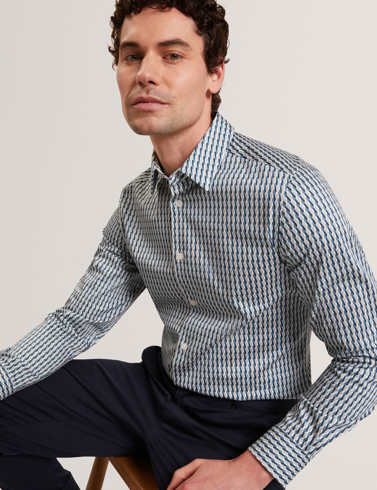 Men FIRDAWI Slim Geo Striped Long Sleeve Shirt - Ted Baker