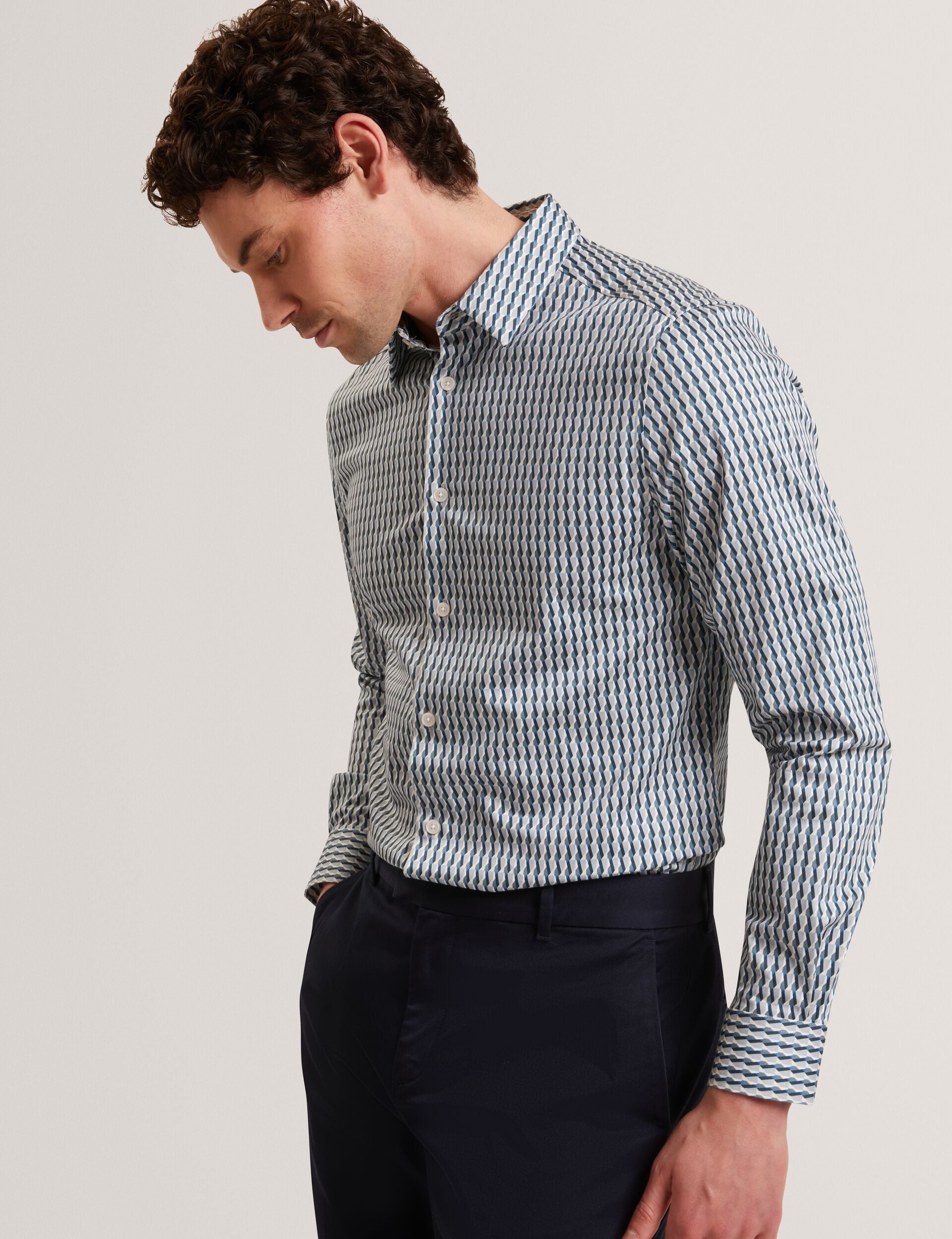 Men FIRDAWI Slim Geo Striped Long Sleeve Shirt - Ted Baker