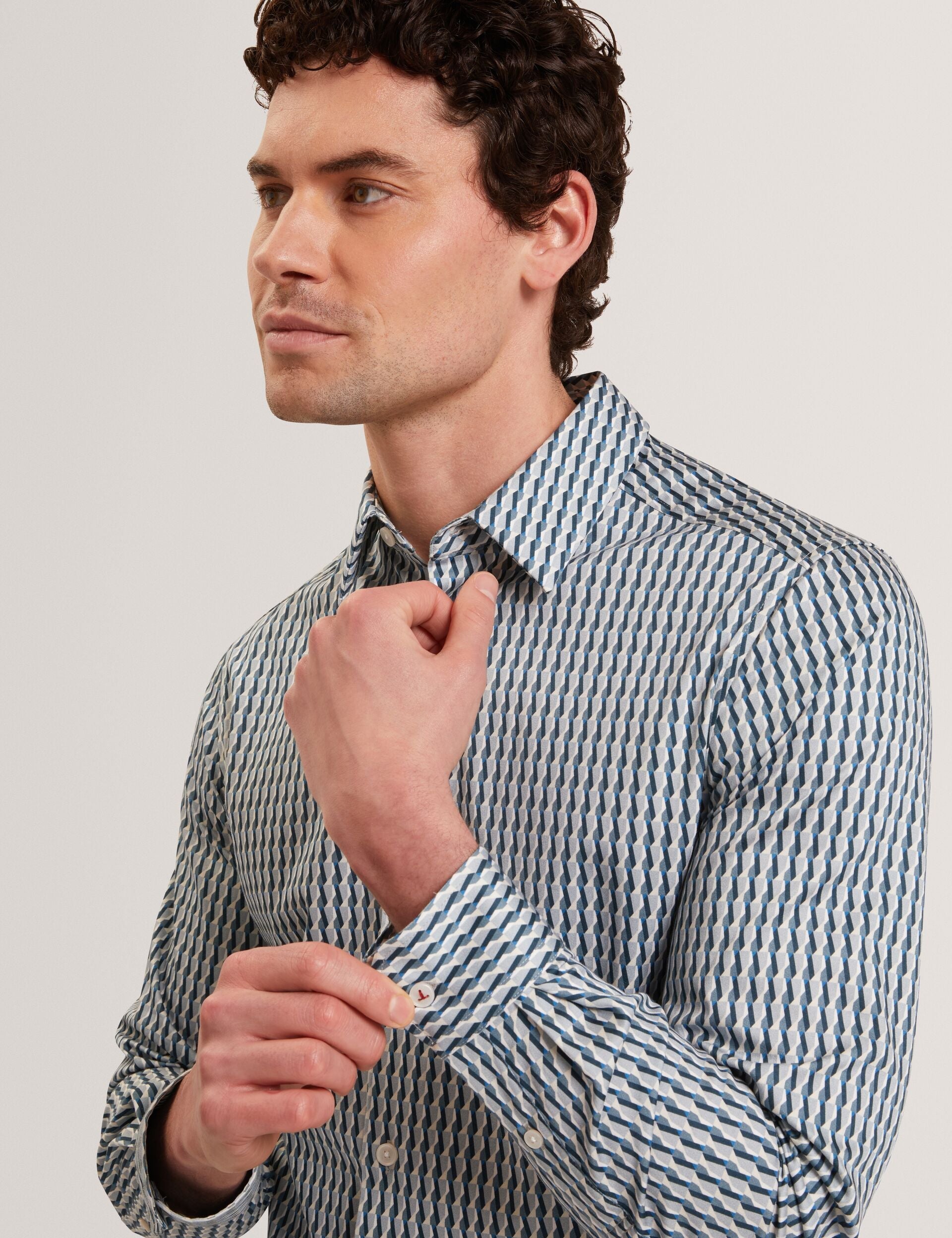 Men FIRDAWI Slim Geo Striped Long Sleeve Shirt - Ted Baker