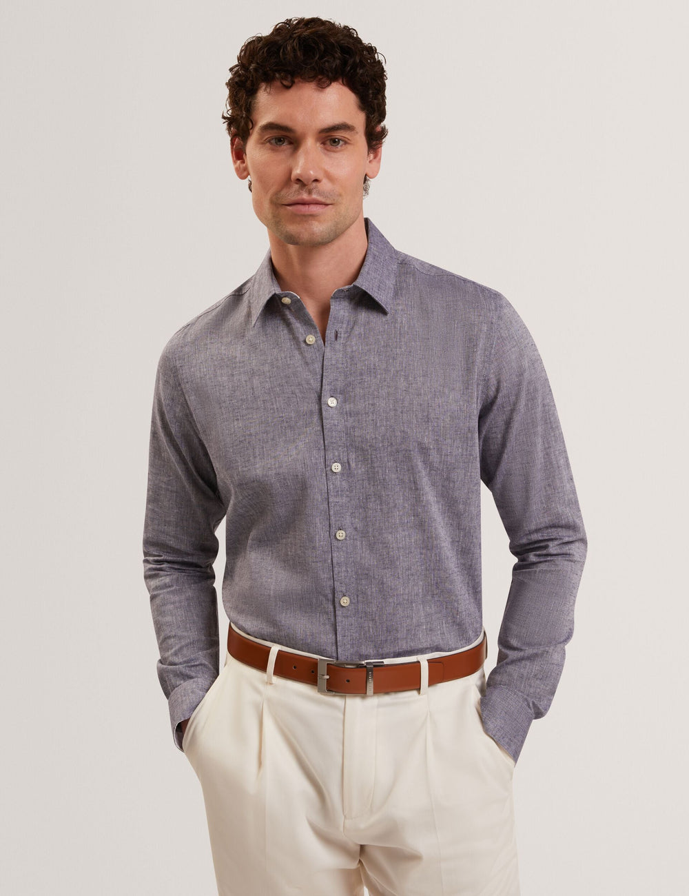 Men PRYNN Linen Cotton Woven Long Sleeve Shirt - Ted Baker