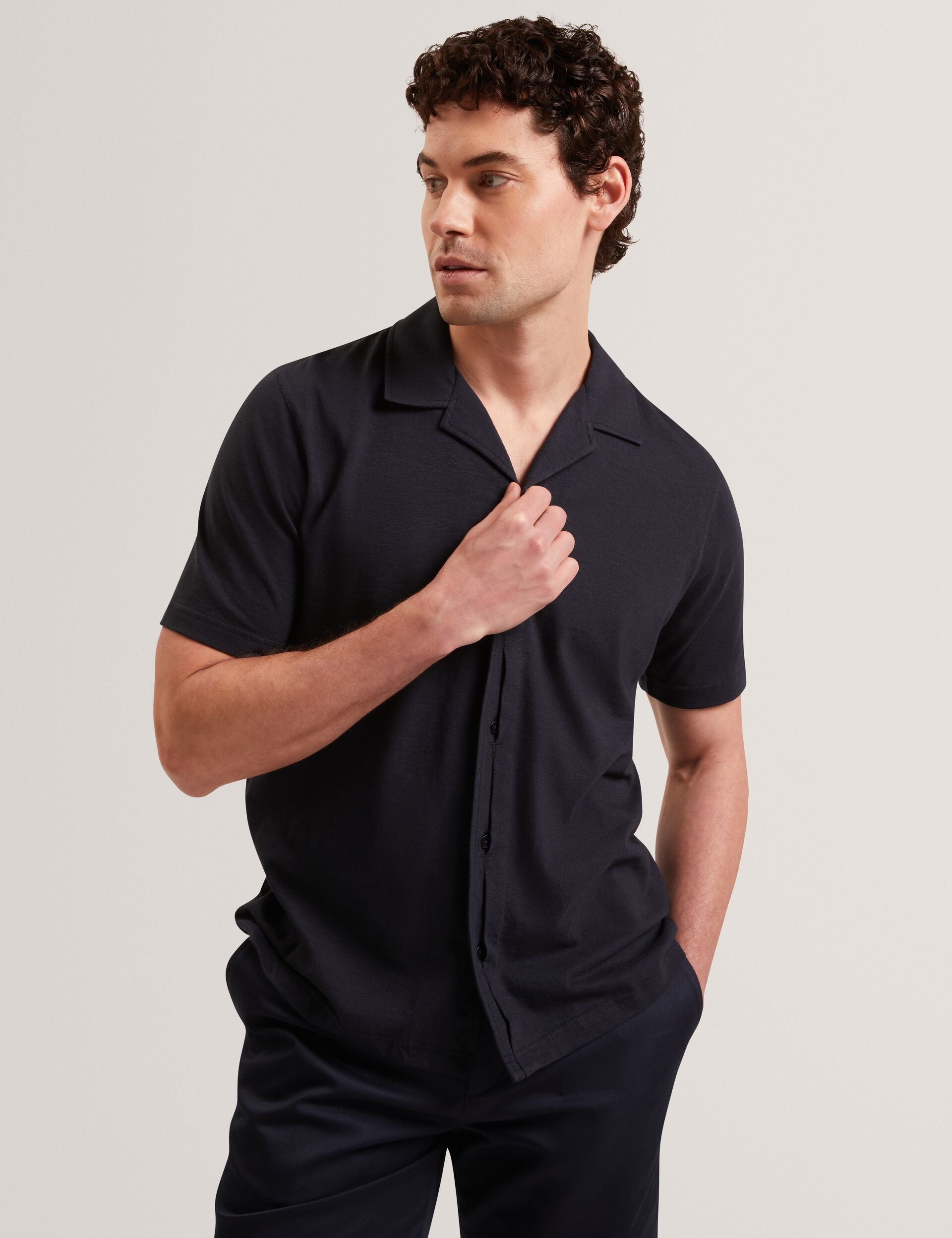 Men FENDRY Relaxed Cotton Linen Button-Through Shirt - Ted Baker