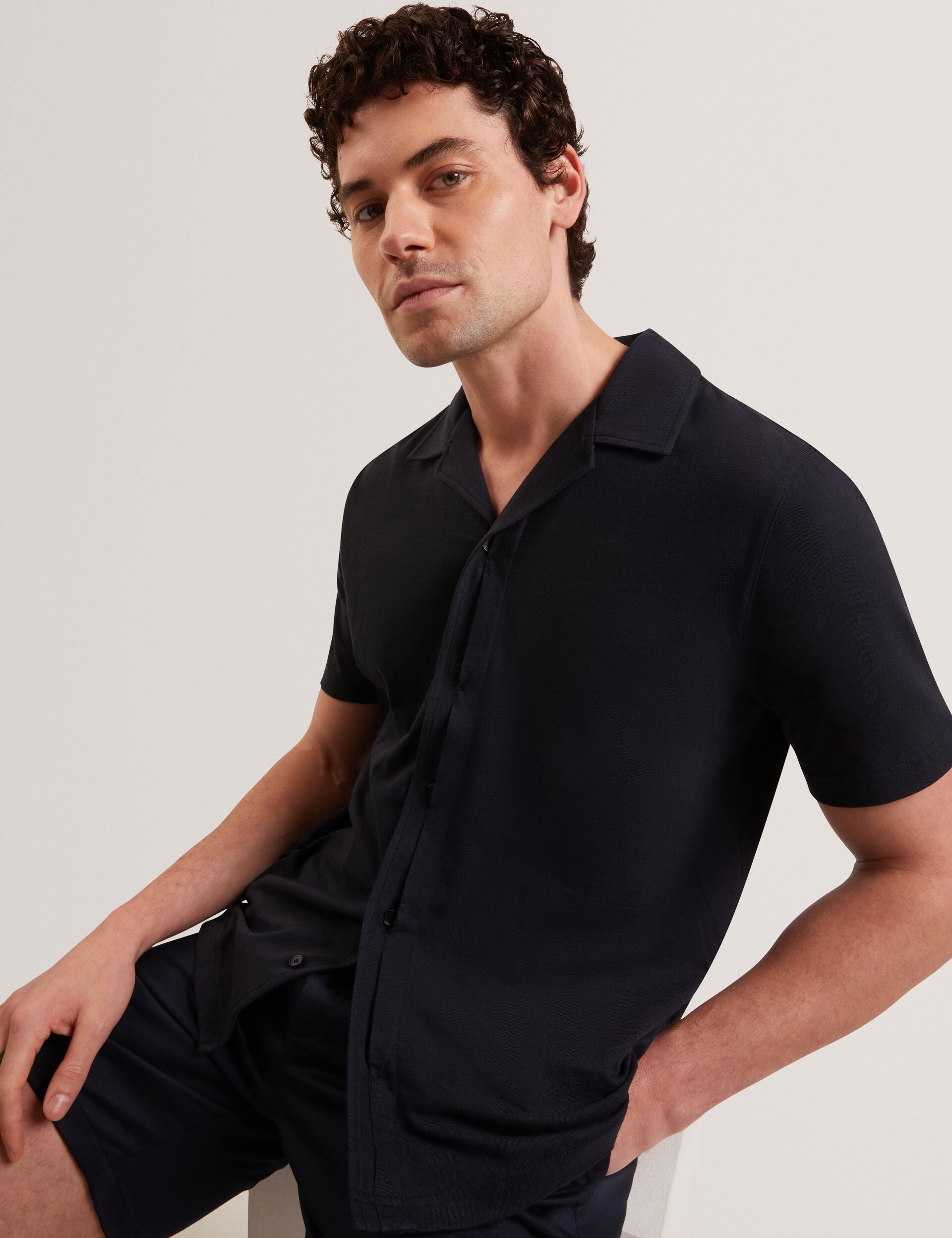 Men FENDRY Relaxed Cotton Linen Button-Through Shirt - Ted Baker