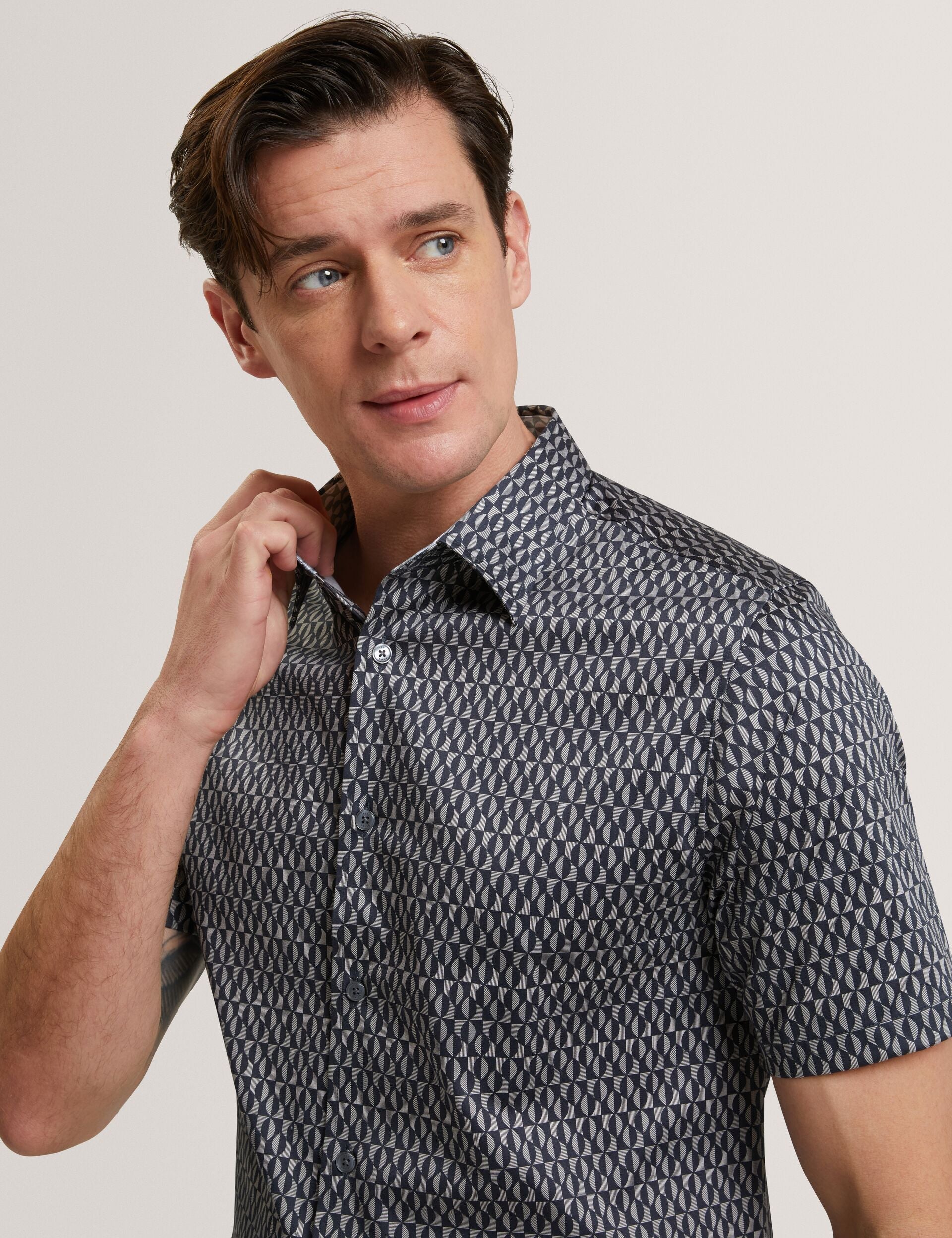 Men CAMBAY Geometric Leaf Print Short Sleeve Shirt - Ted Baker