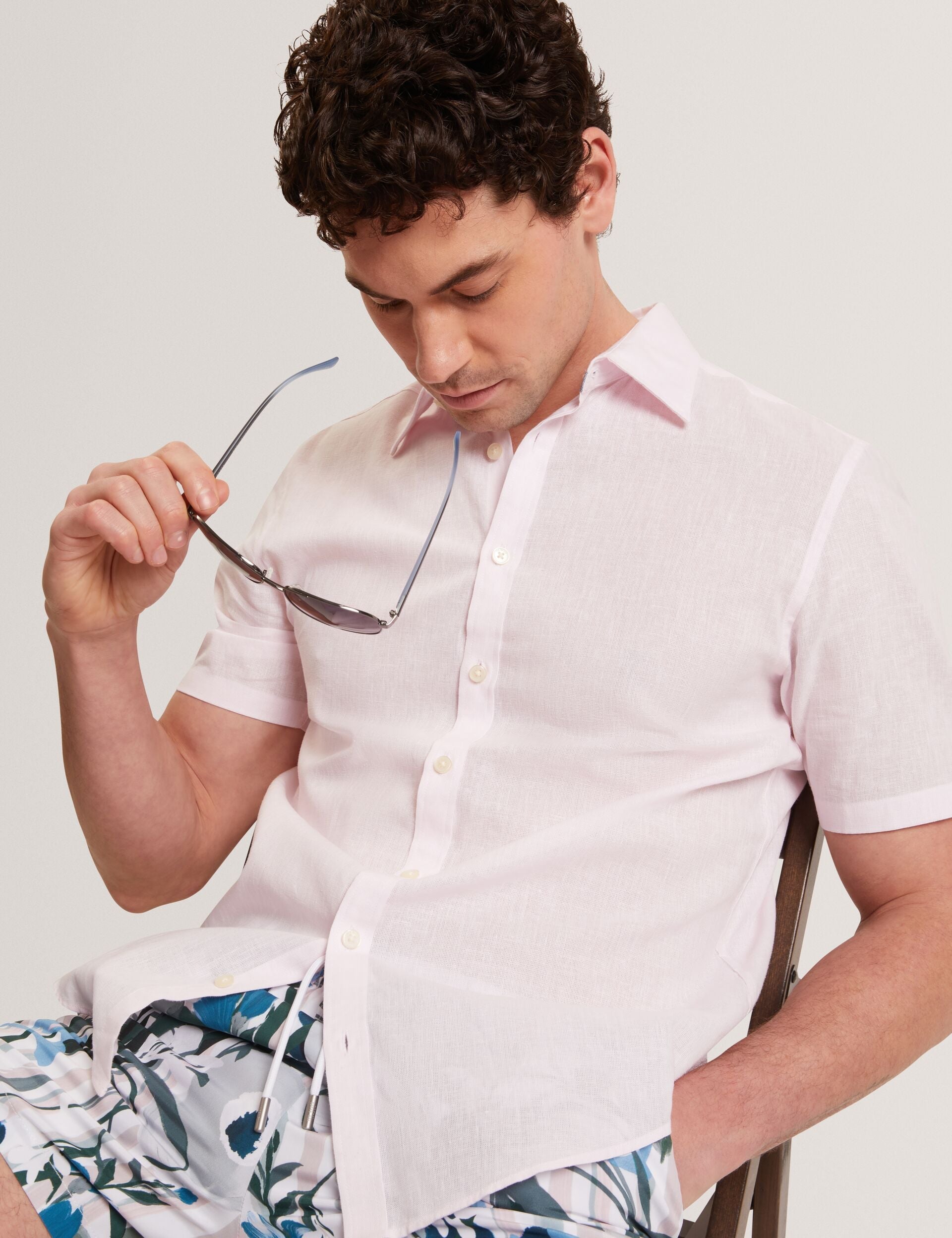 Men WRYTE Short Sleeve Linen Cotton Woven Shirt - Ted Baker