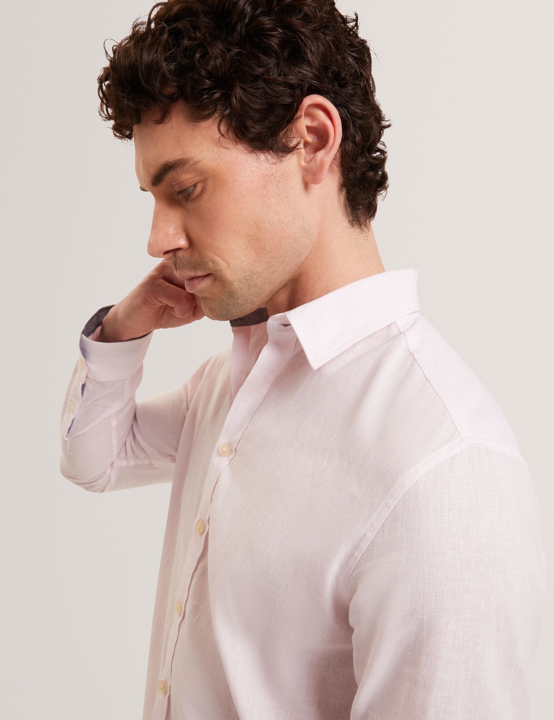 Men PRYNN Linen Cotton Woven Long Sleeve Shirt - Ted Baker