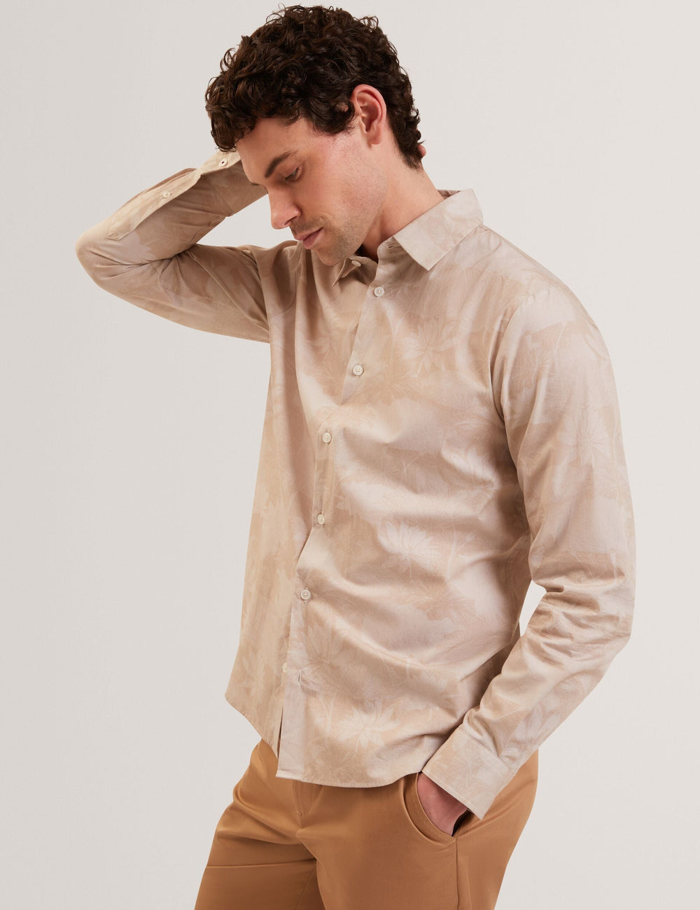 Men OCANIA Faded Floral Cotton Long Sleeve Shirt - Ted Baker