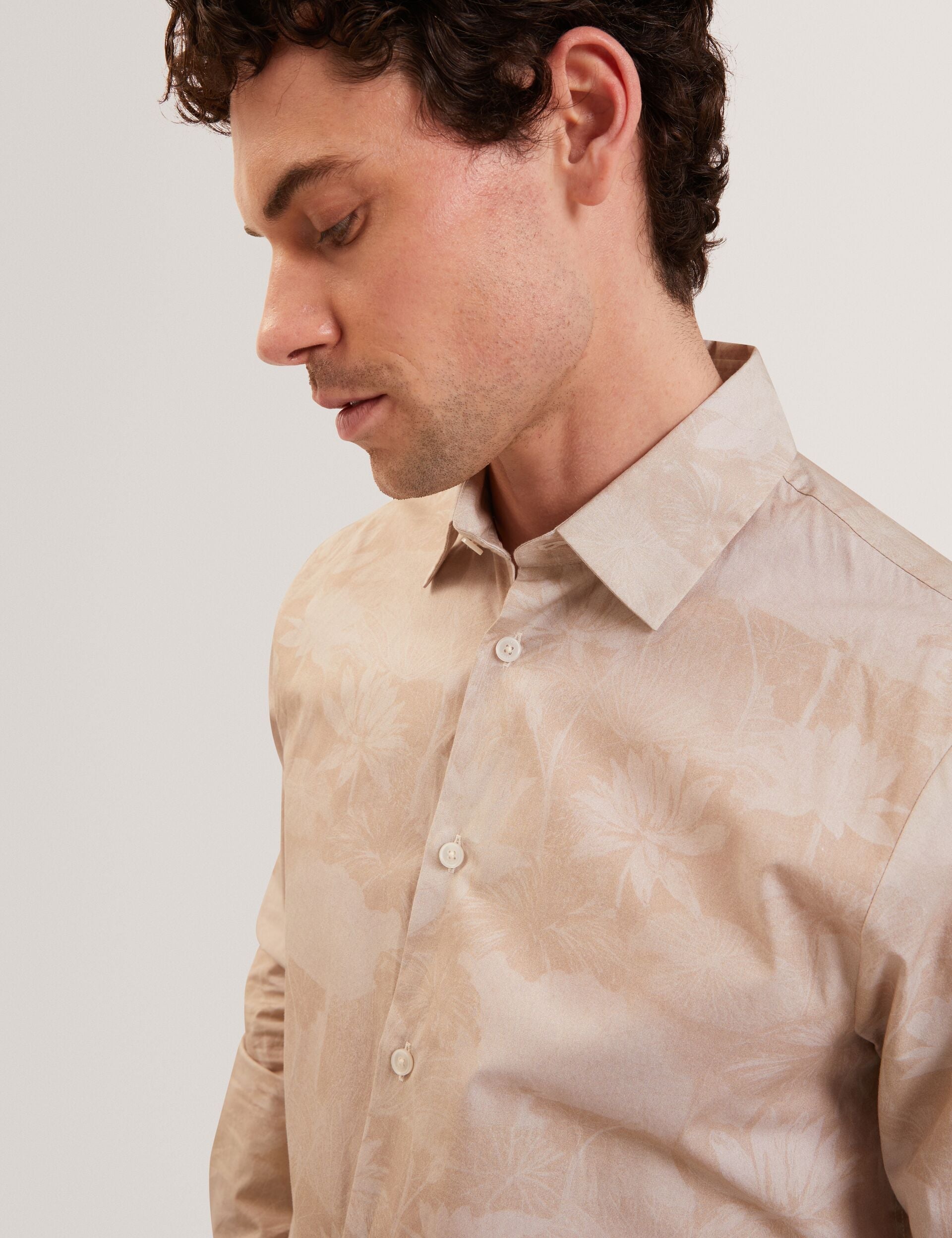 Men OCANIA Faded Floral Cotton Long Sleeve Shirt - Ted Baker