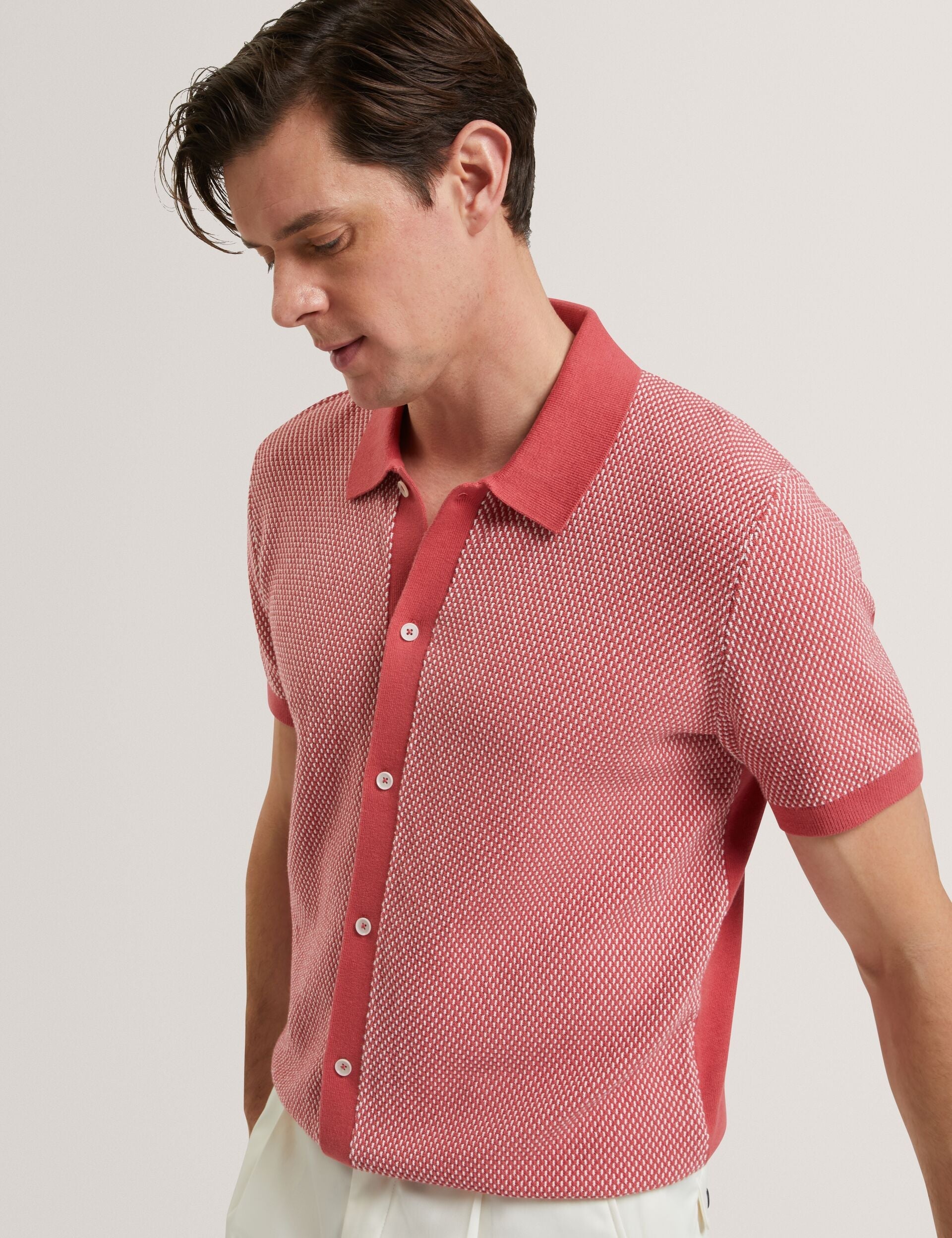 Men NOLIVA Textured Stitch Knitted Button-Through Shirt - Ted Baker