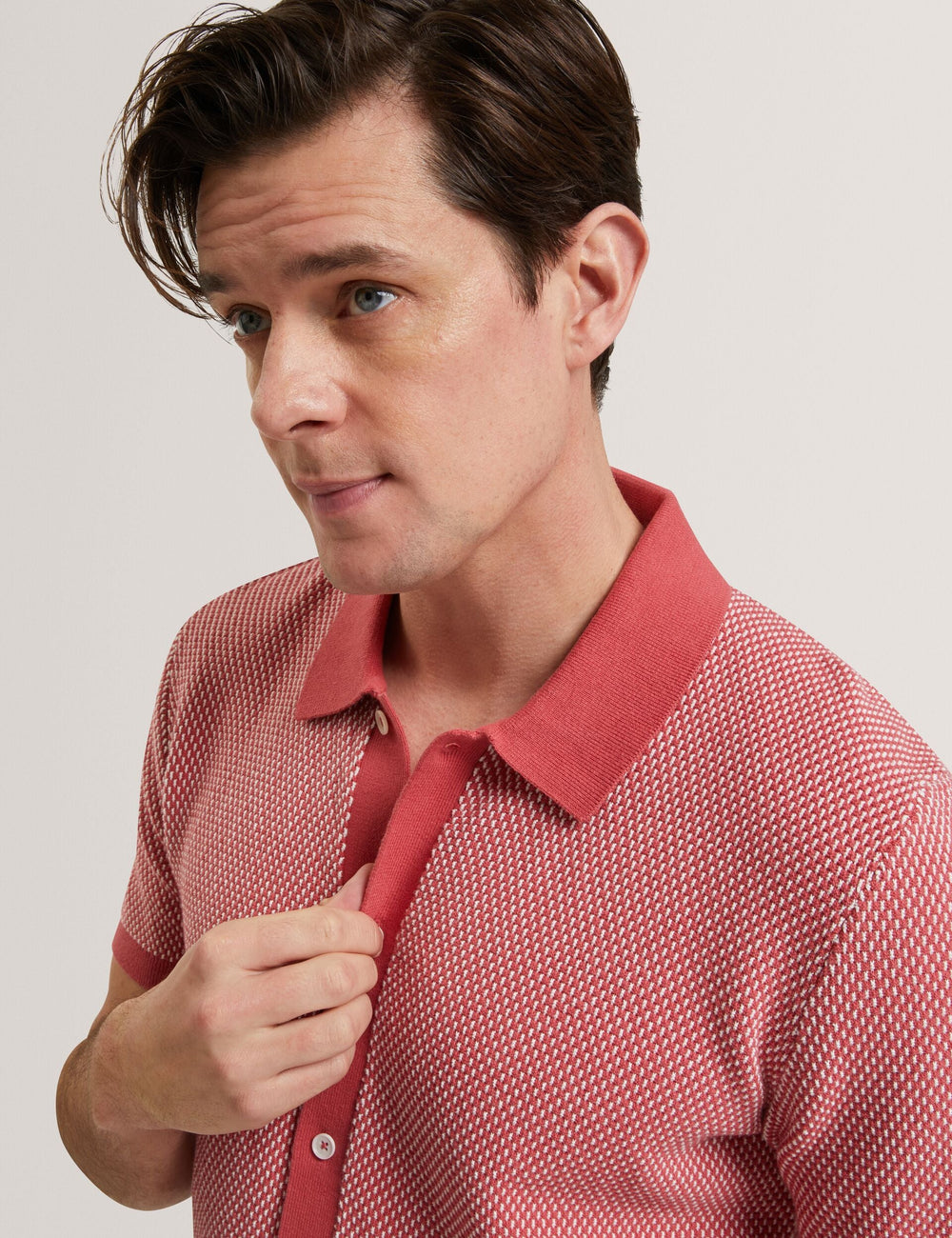 Men NOLIVA Textured Stitch Knitted Button-Through Shirt - Ted Baker
