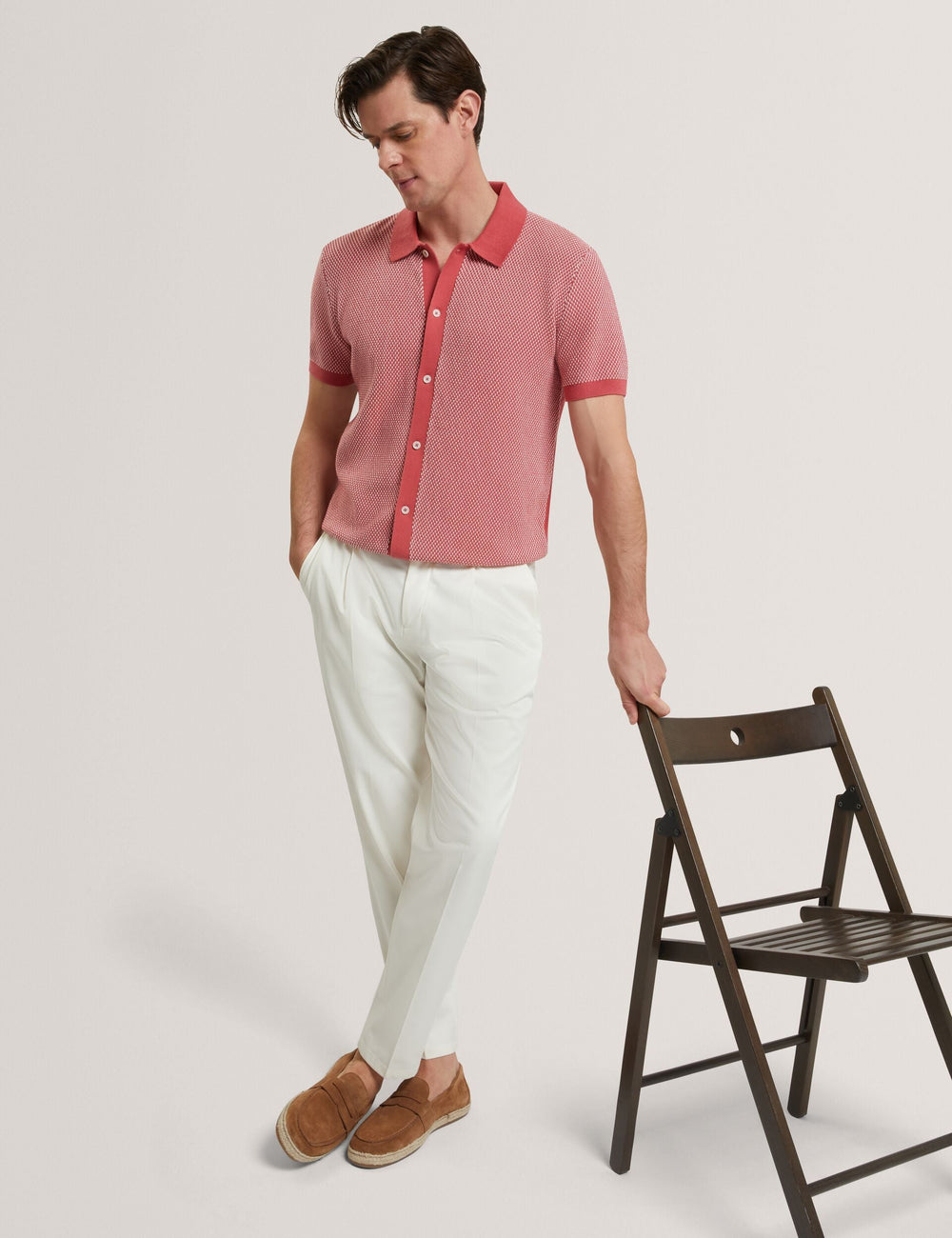 Men NOLIVA Textured Stitch Knitted Button-Through Shirt - Ted Baker
