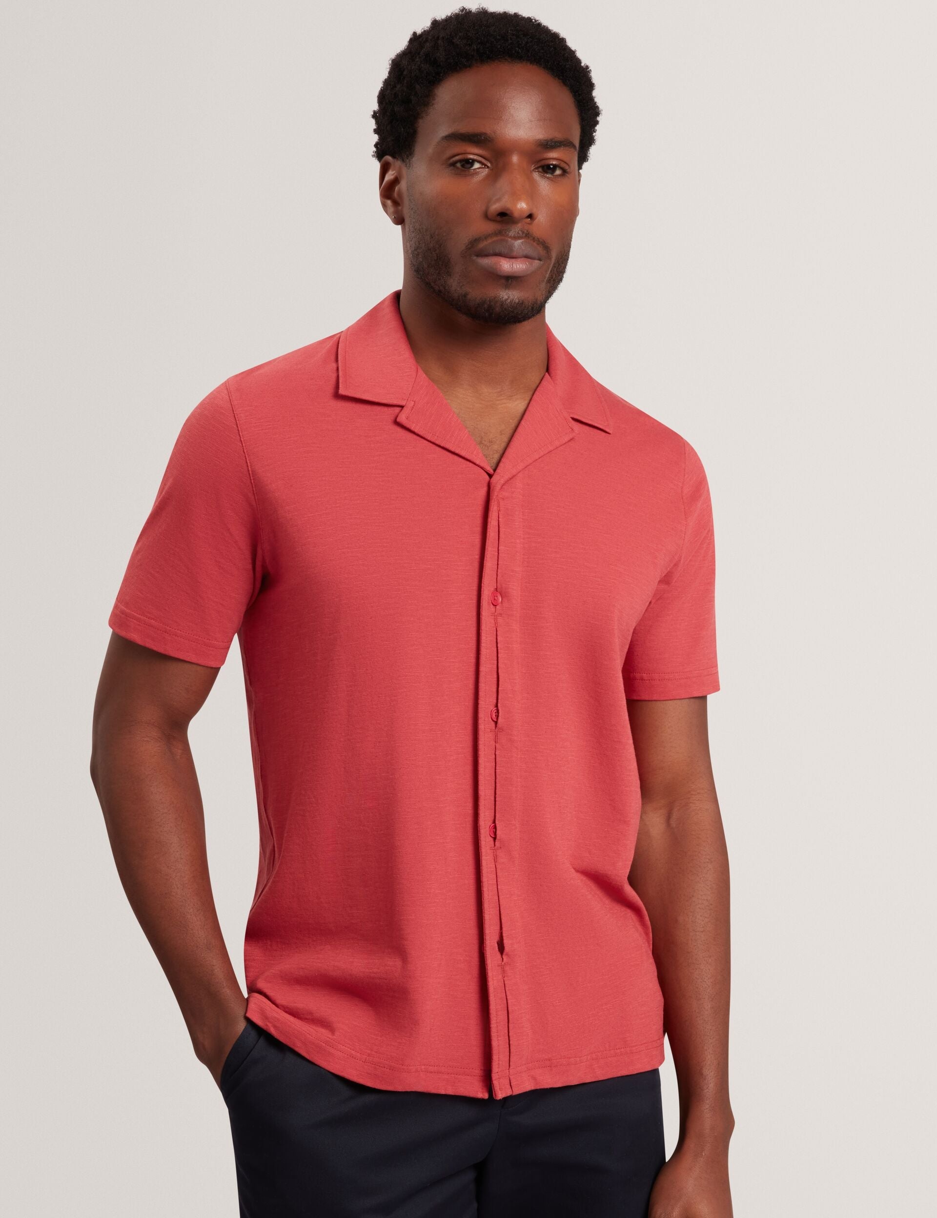 Men FENDRY Relaxed Cotton Linen Button-Through Shirt - Ted Baker