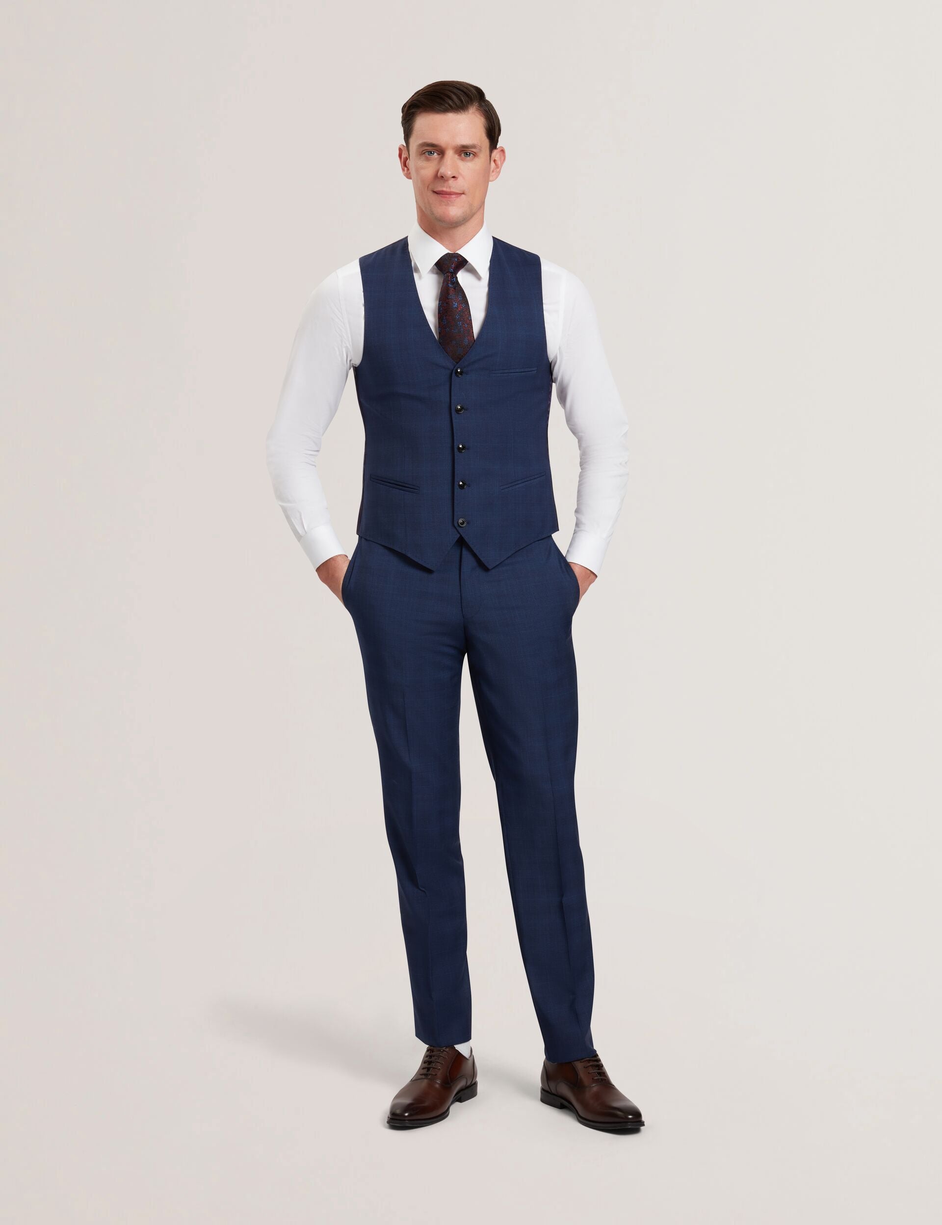 Men JAYALS - Slim Fit Navy Check Wool Suit Pants - Ted Baker
