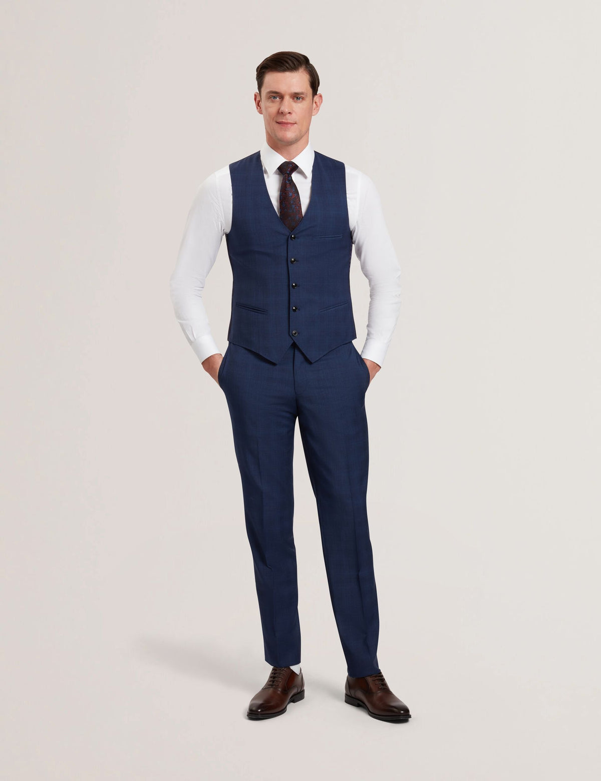 Men JAYALS - Slim Fit Navy Check Wool Suit Pants - Ted Baker
