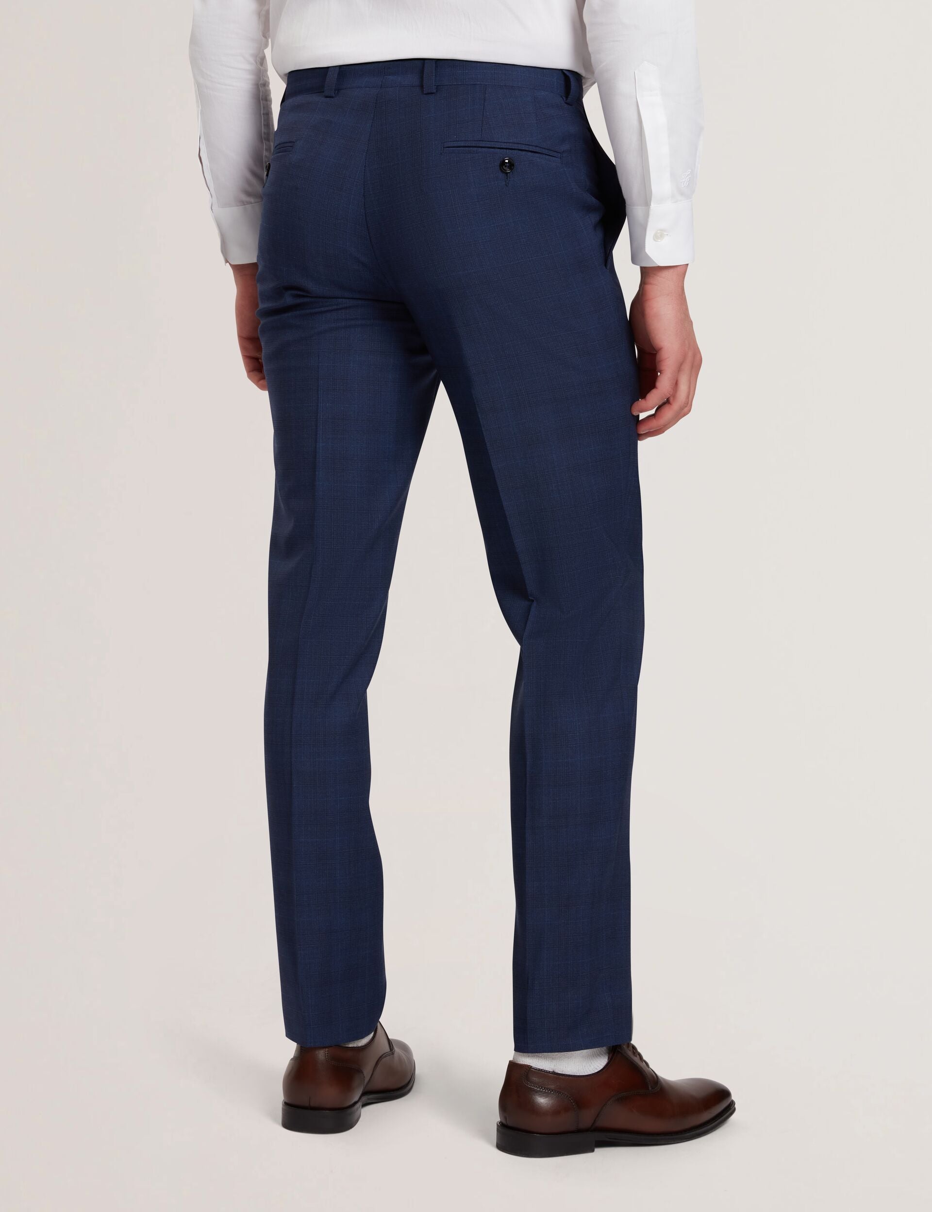 Men JAYALS - Slim Fit Navy Check Wool Suit Pants - Ted Baker