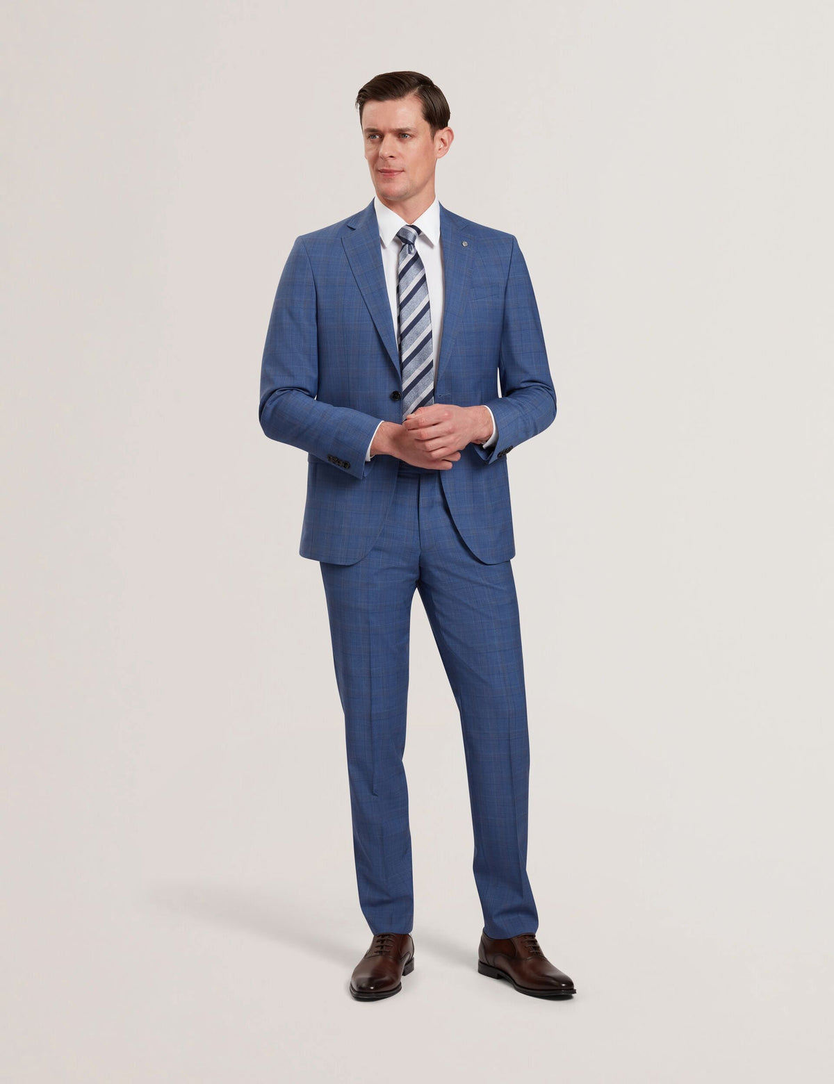 Men JAYADS - Slim Fit Blue Check Wool Suit Pants - Ted Baker