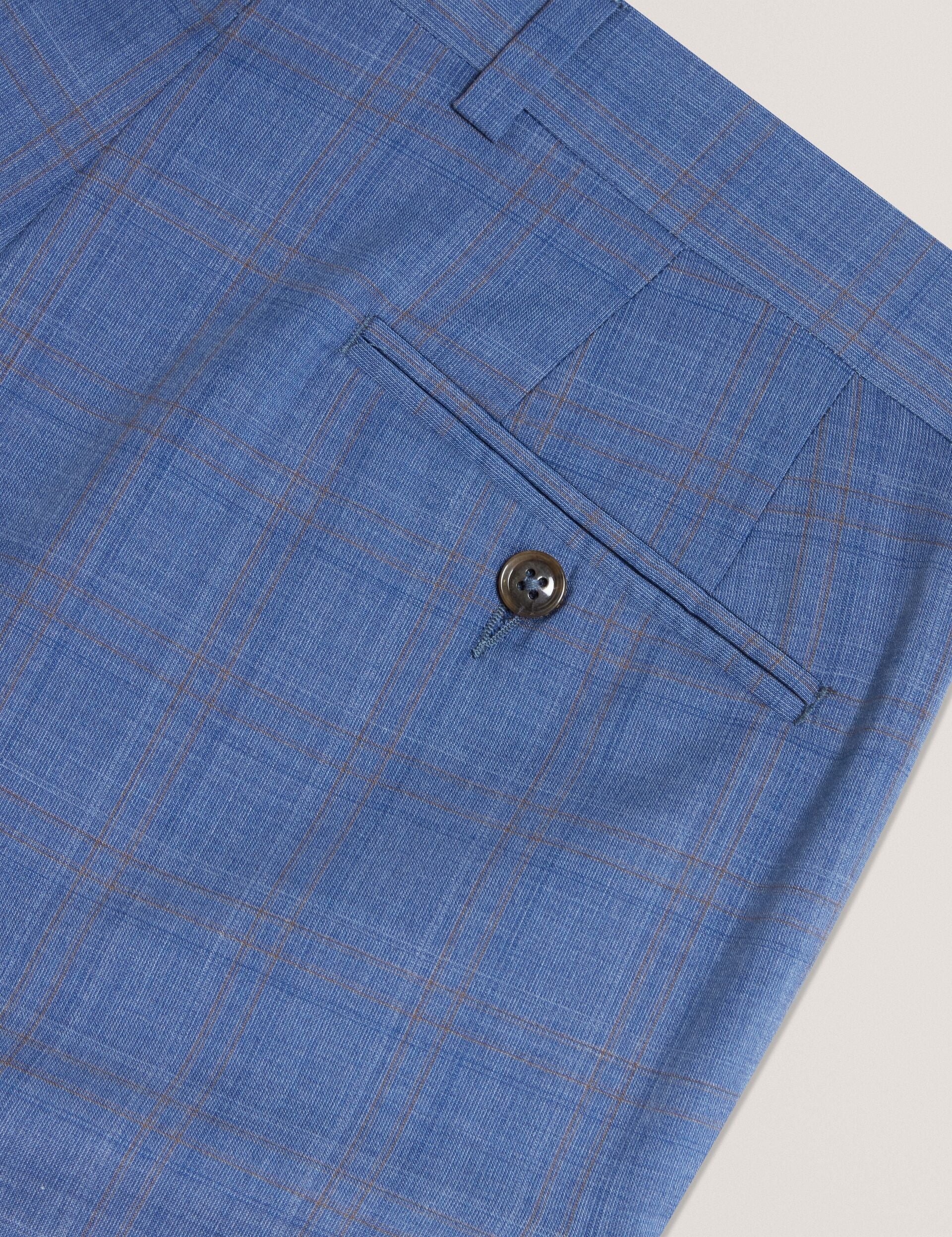 Men JAYADS - Slim Fit Blue Check Wool Suit Pants - Ted Baker
