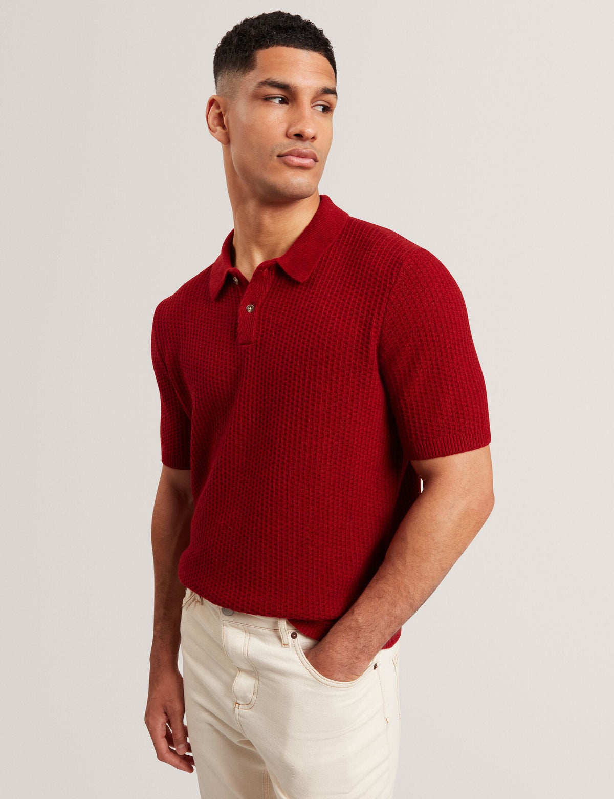 Men|Sale CAELUM Herringbone Texture Knit Short Sleeve Polo - Ted Baker
