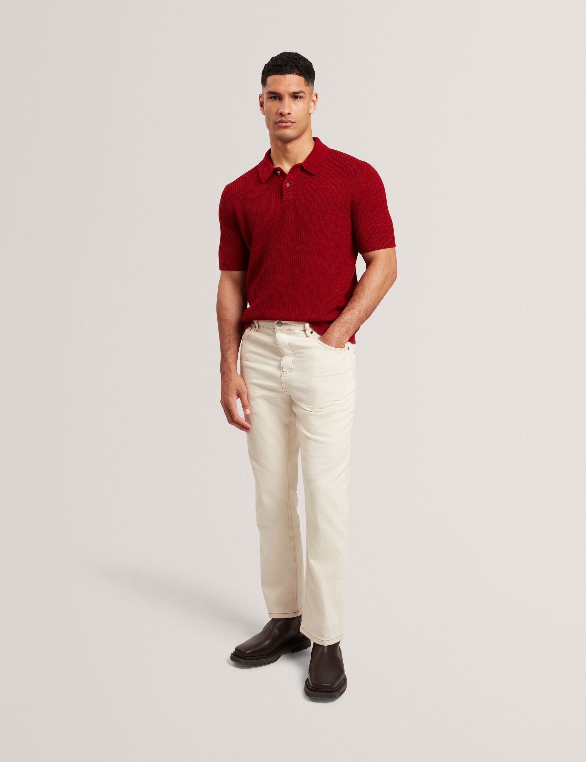 Men|Sale CAELUM Herringbone Texture Knit Short Sleeve Polo - Ted Baker