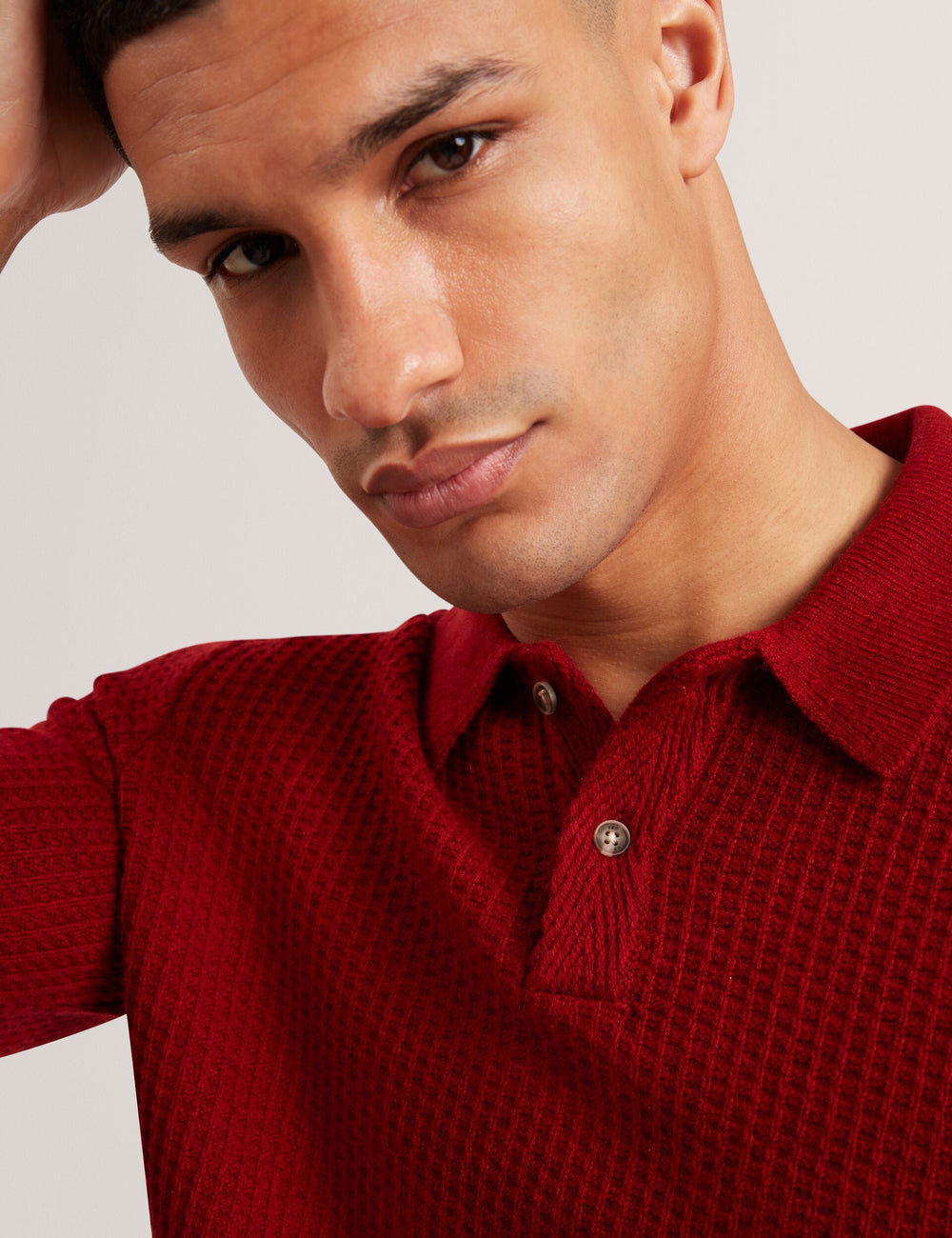 Men|Sale CAELUM Herringbone Texture Knit Short Sleeve Polo - Ted Baker