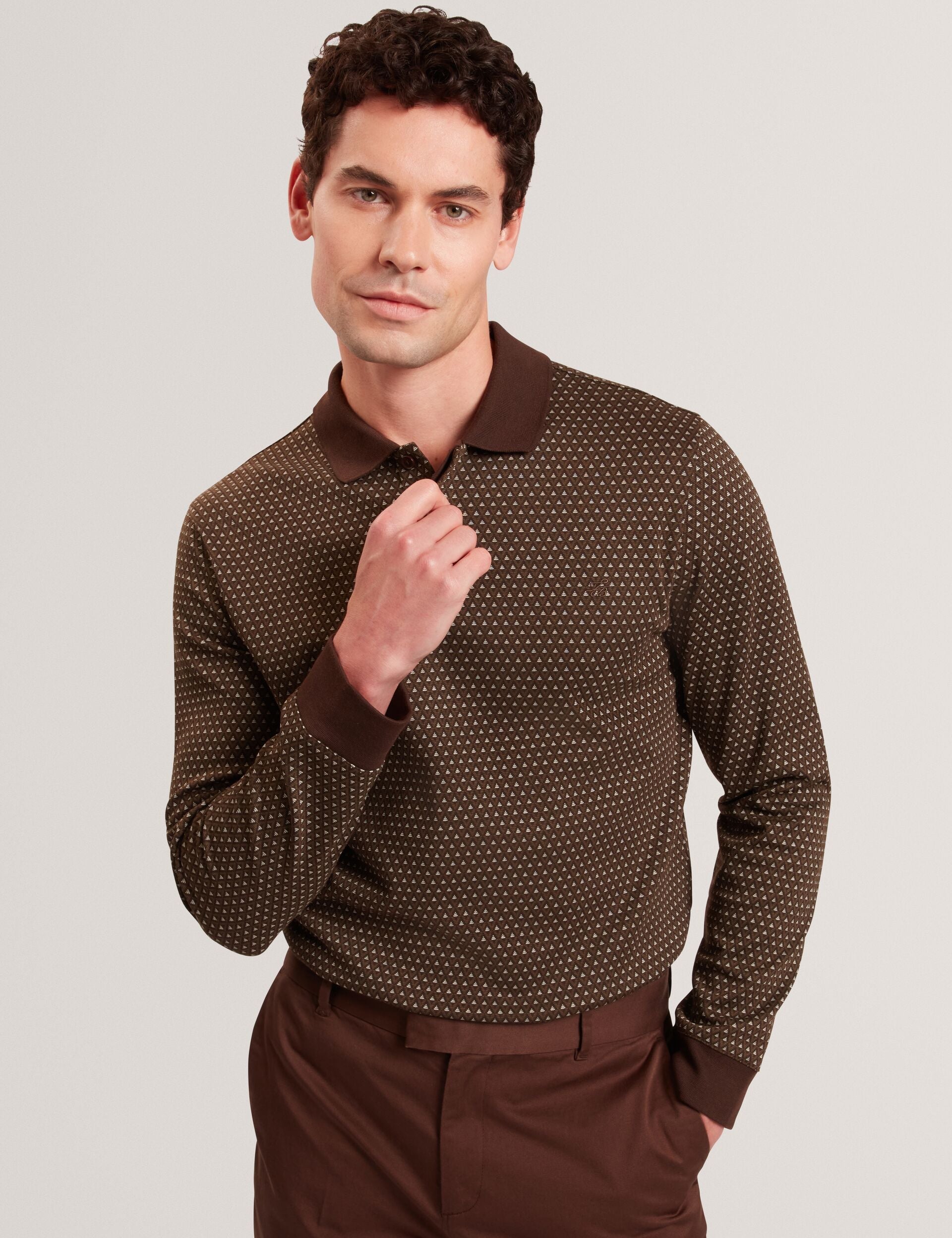 Men|Sale DURAND – Long Sleeve Geo Jacquard Polo - Ted Baker