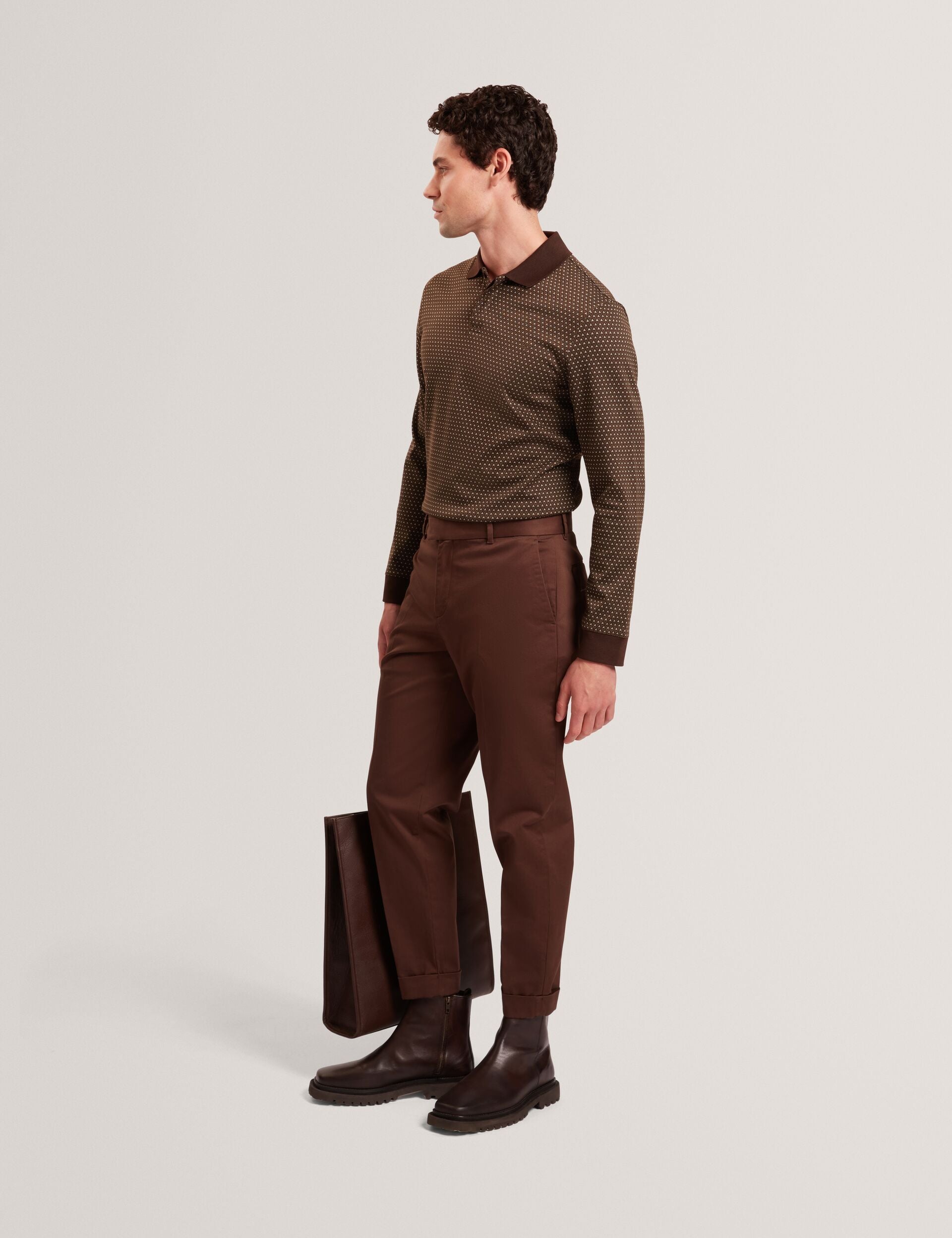Men|Sale DURAND – Long Sleeve Geo Jacquard Polo - Ted Baker